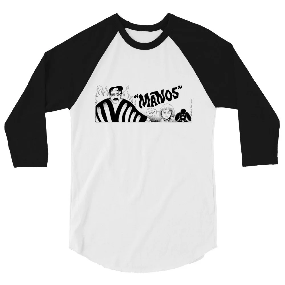 Jackey Neyman Jones | Manos: The Hands of Fate | Brad Foster Design in B&W | 3/4 sleeve raglan shirt