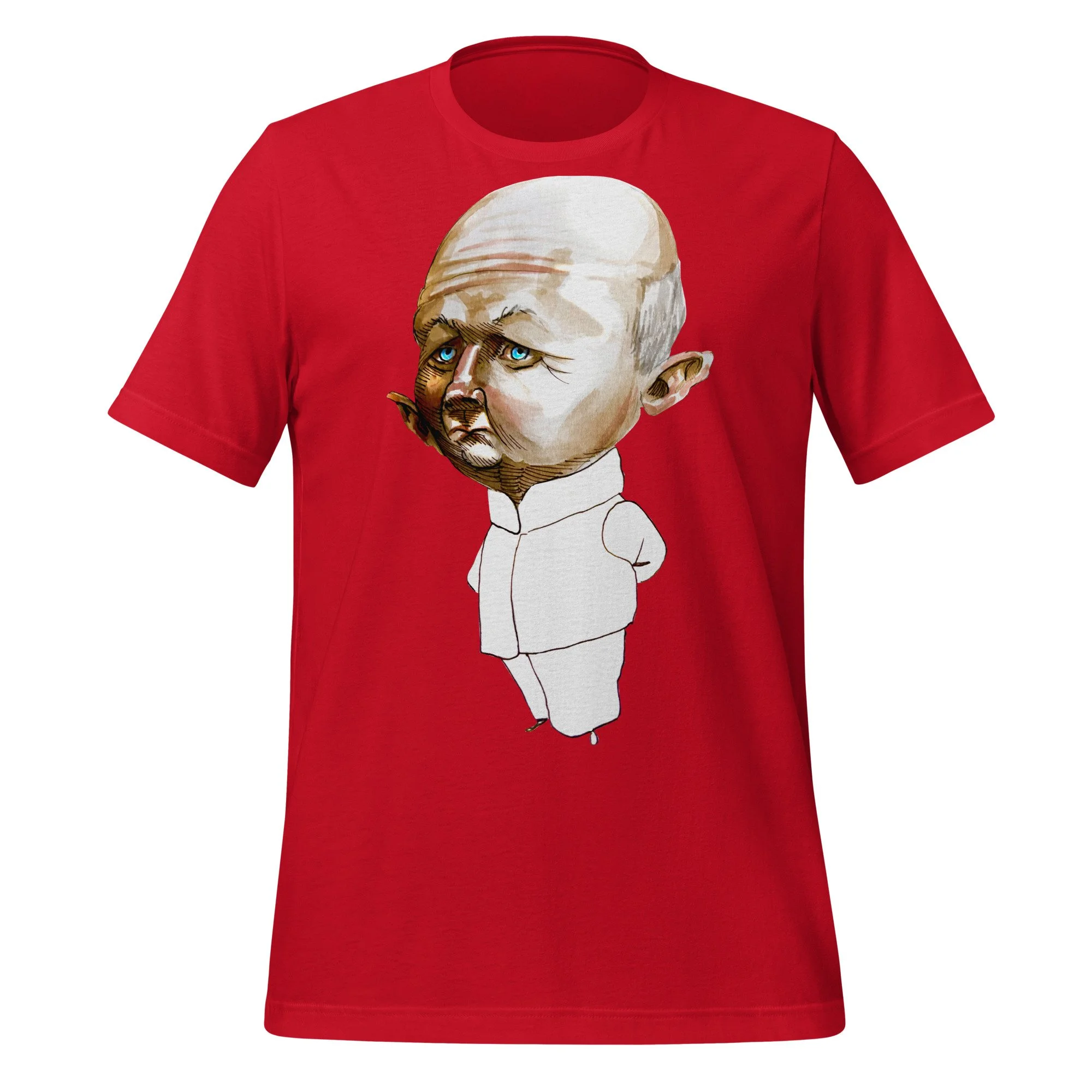 Donald Pleasance by Carmen Cerra unisex t-shirt in red, front view