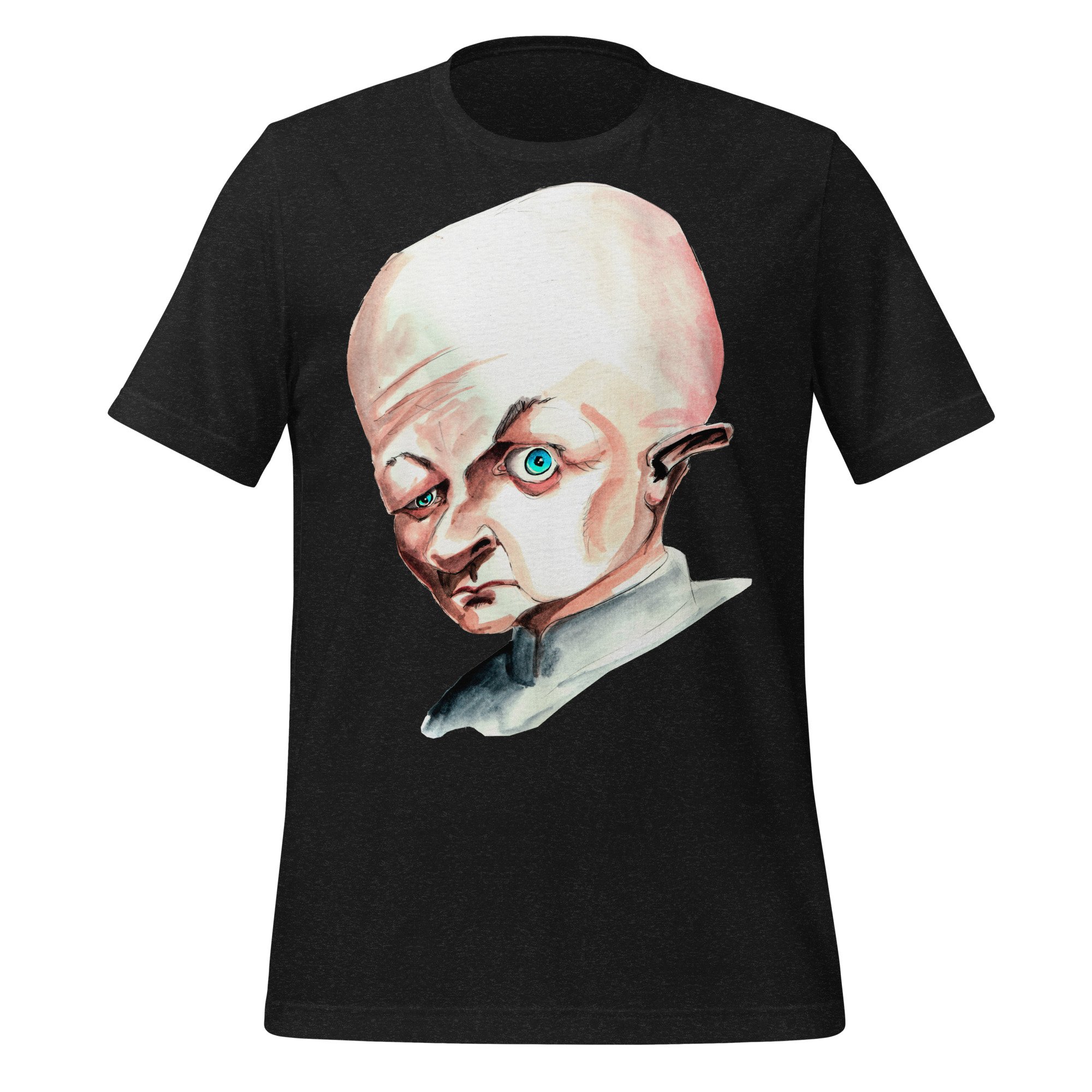 Blofeld by Carmen Cerra unisex t-shirt in black heather, front view