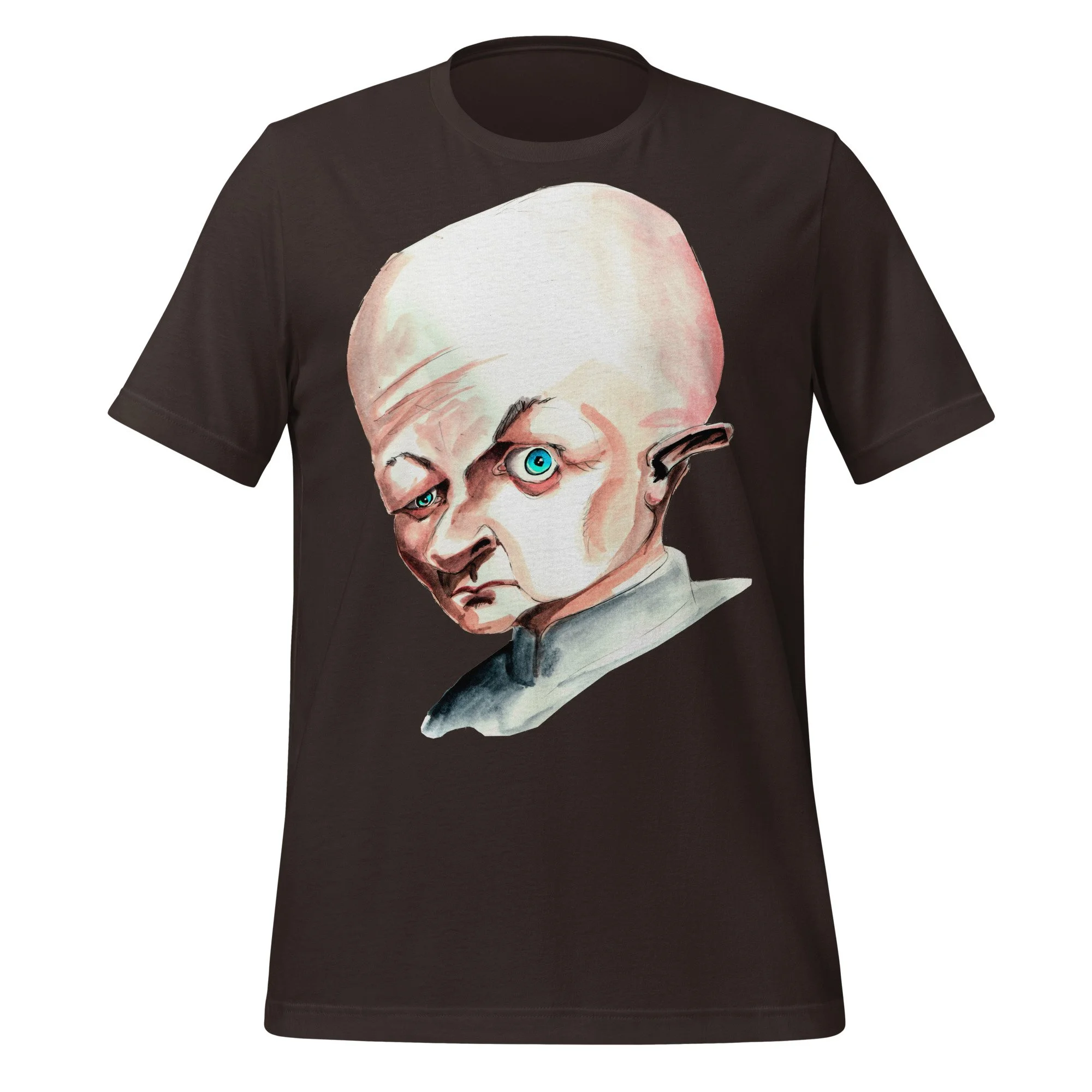 Blofeld by Carmen Cerra unisex t-shirt in brown, front view