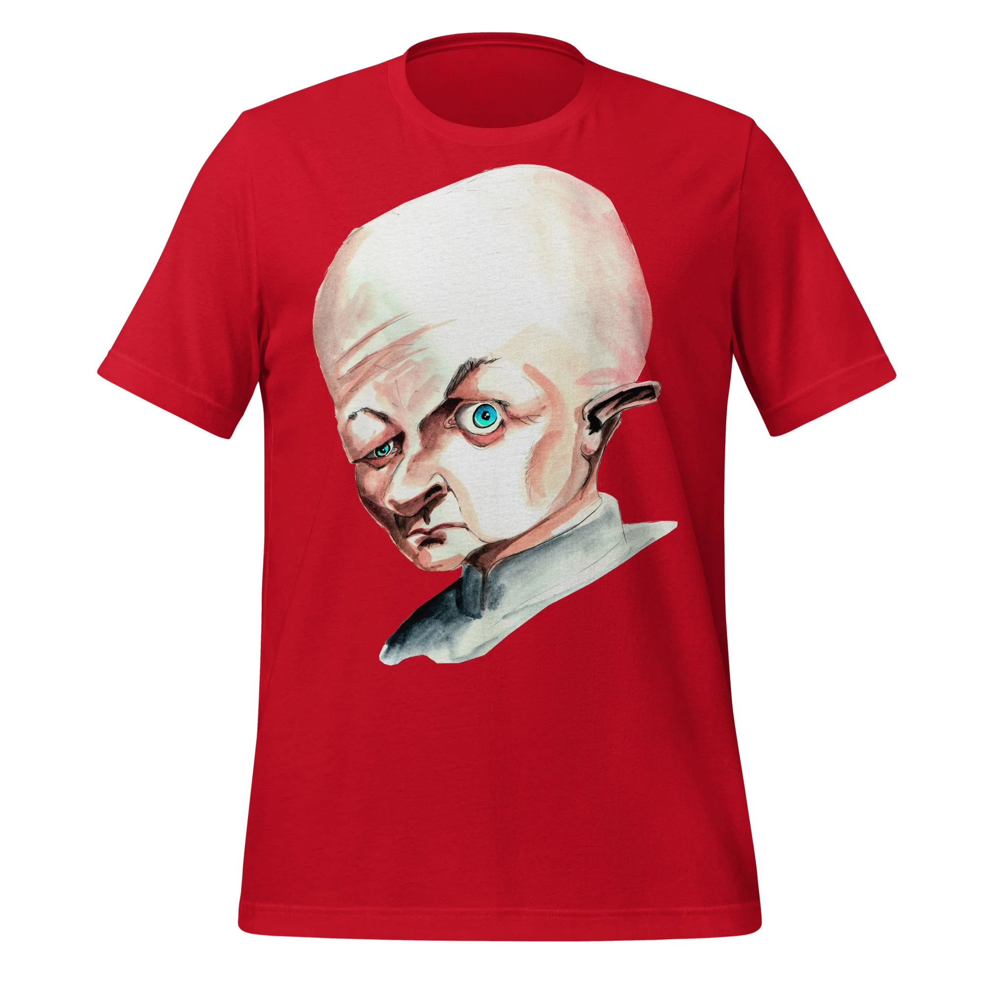 Blofeld by Carmen Cerra unisex t-shirt in red, front view