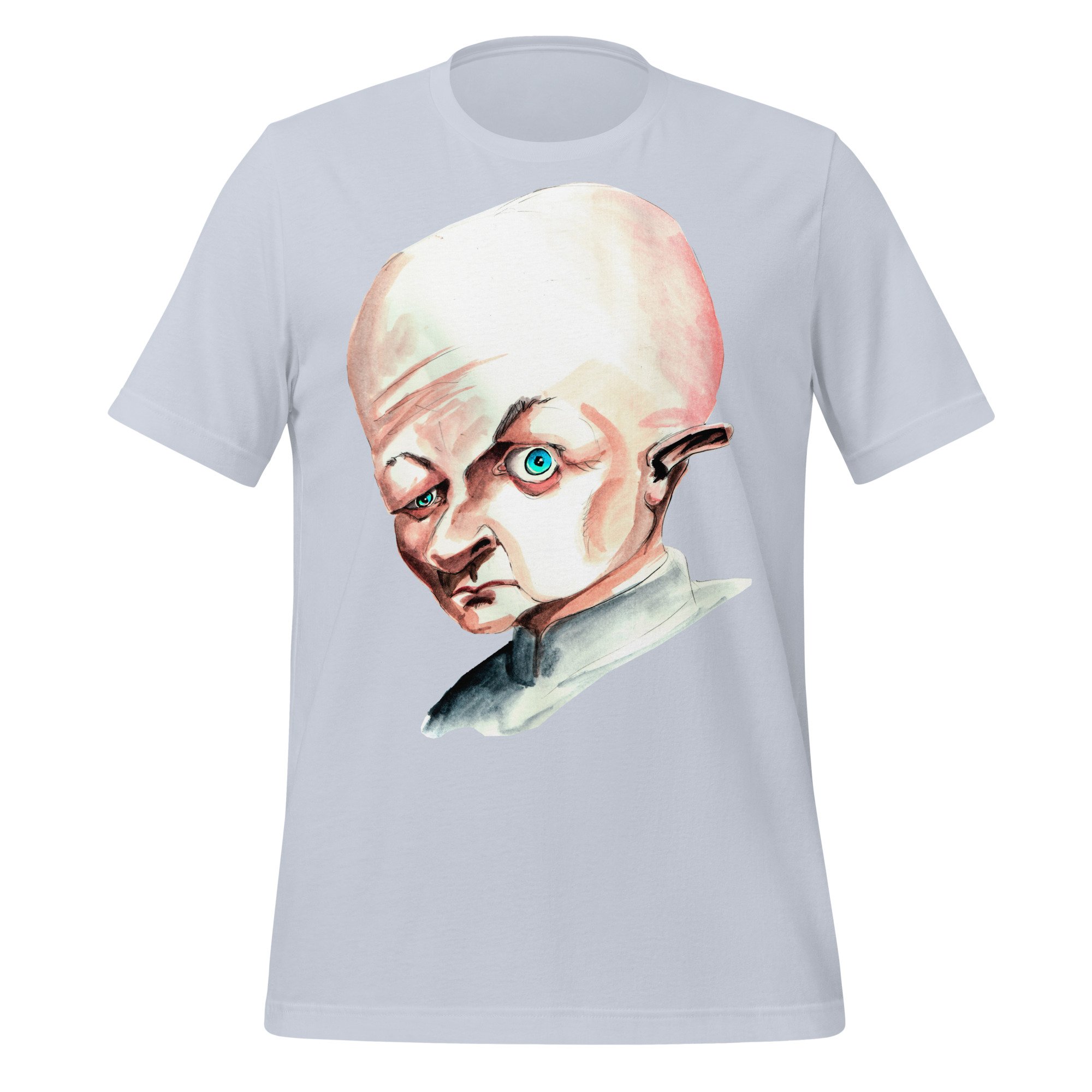 Blofeld by Carmen Cerra unisex t-shirt in light blue, front view