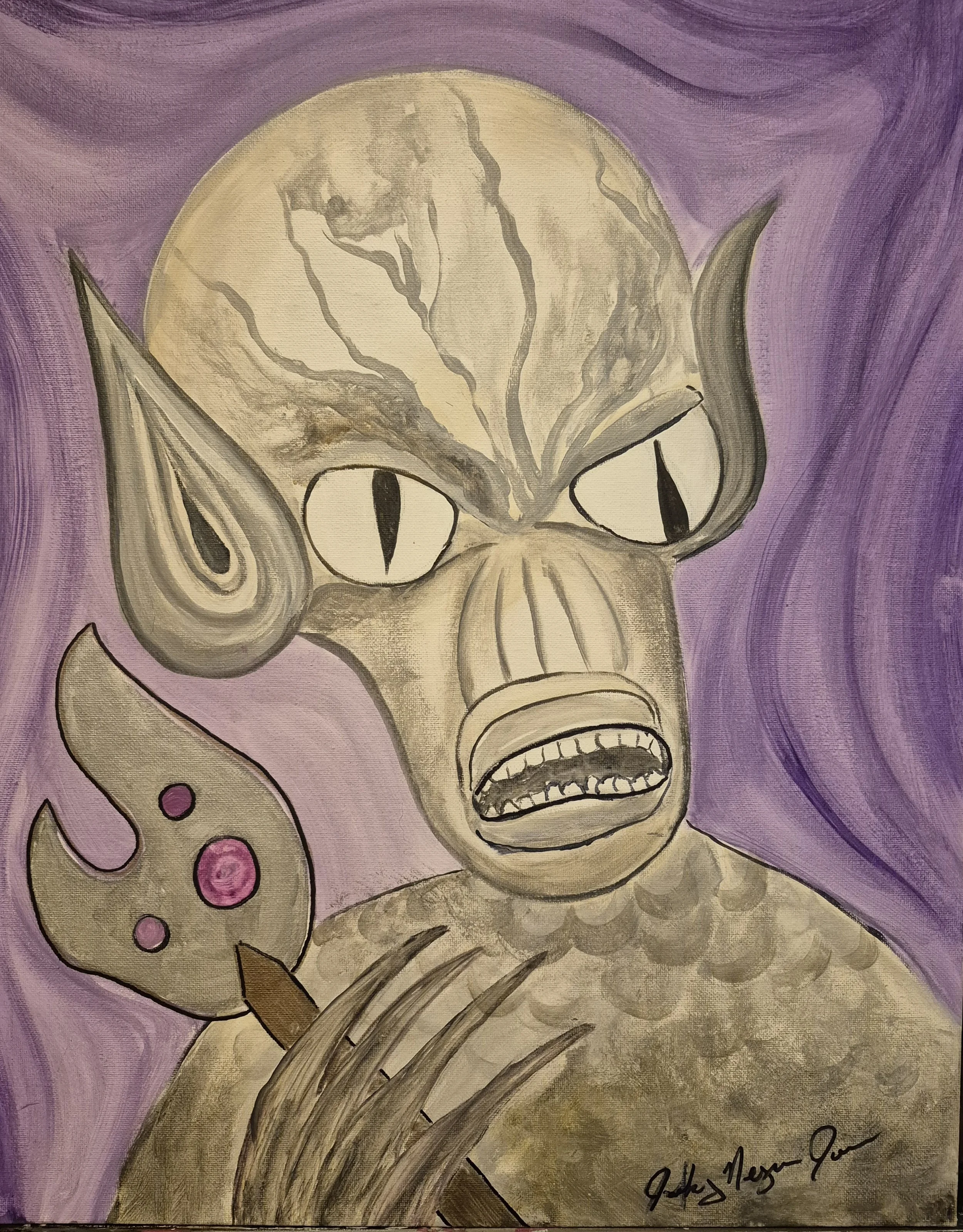 "Invasion of the Saucer Men" Original Painting by Jackey Neyman Jones 16" x 20" Canvas Painting A