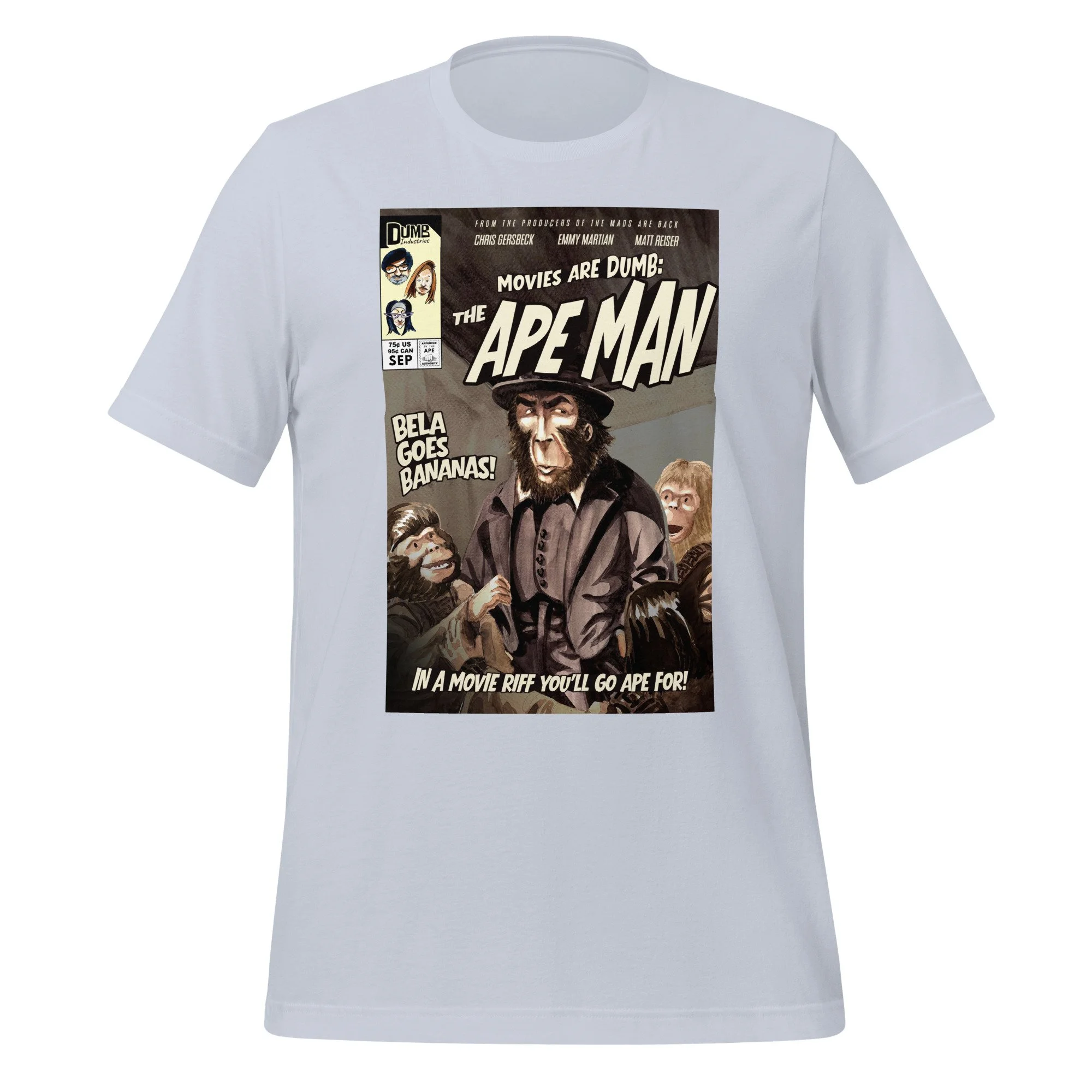 Movies Are Dumb: The Ape Man unisex t-shirt in light blue, front view