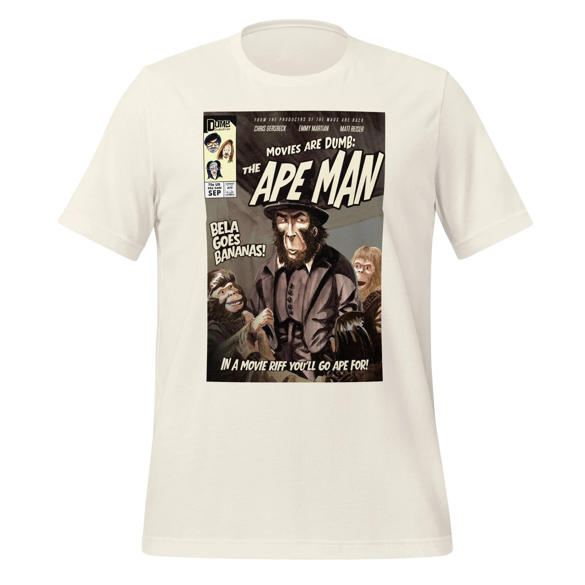 Movies Are Dumb: The Ape Man unisex t-shirt in vintage white, front view
