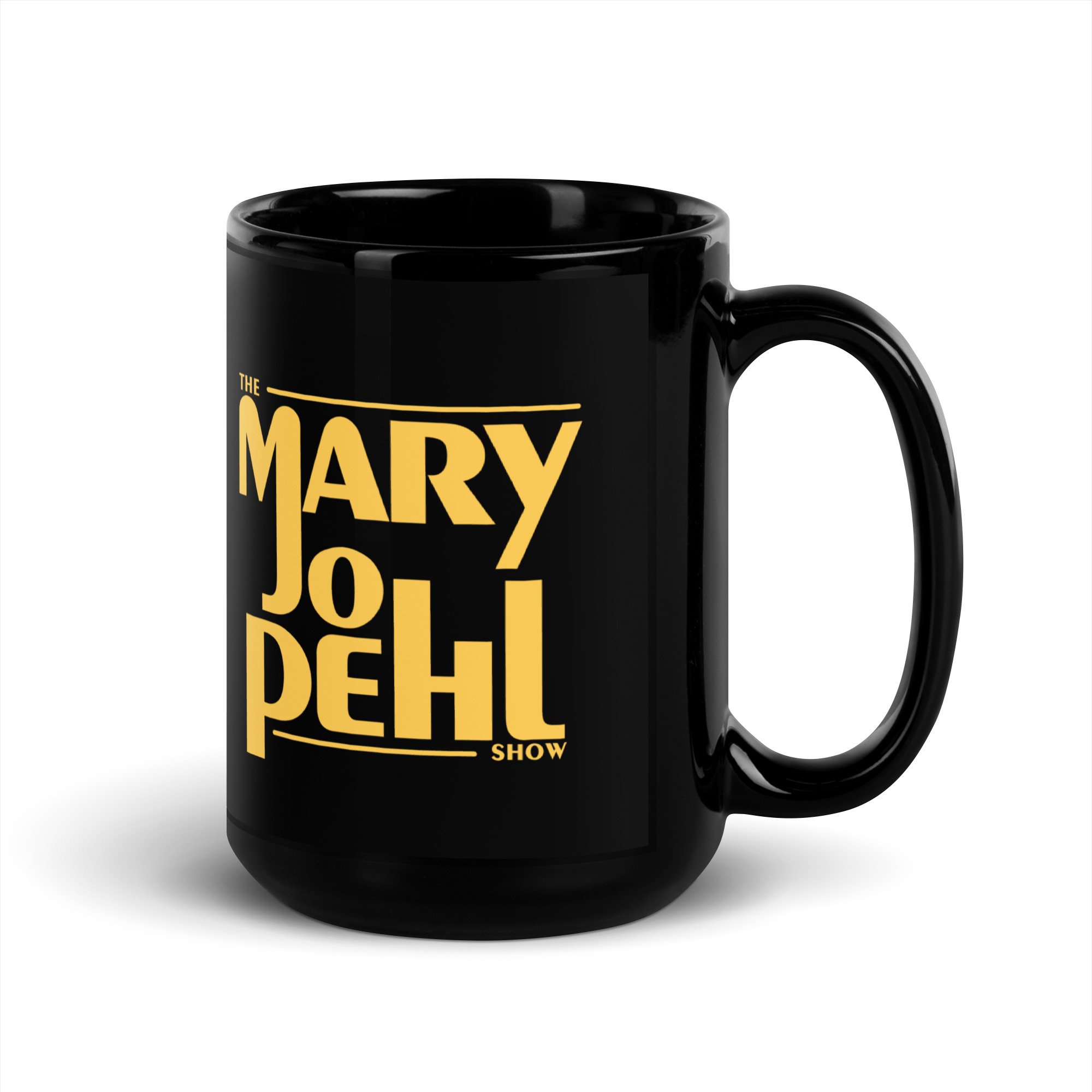 Impure Hands Are The Least of Hot Dogs’ Worries – The Mary Jo Pehl Show black glossy mug (15 oz), handle on right view