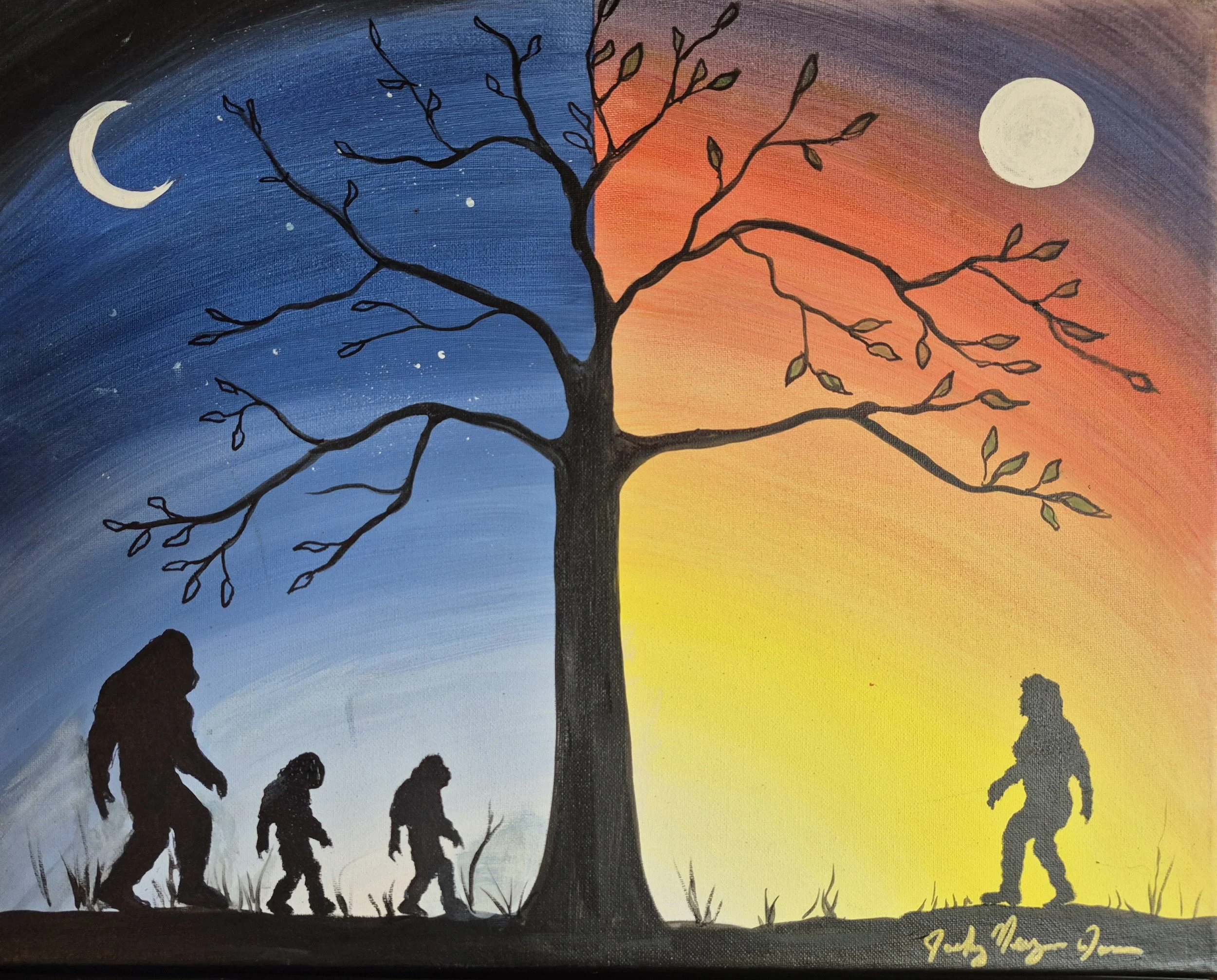 "Sasquatch Family" | Original Painting by Jackey Neyman Jones | 16" x 20" Canvas | Painting B