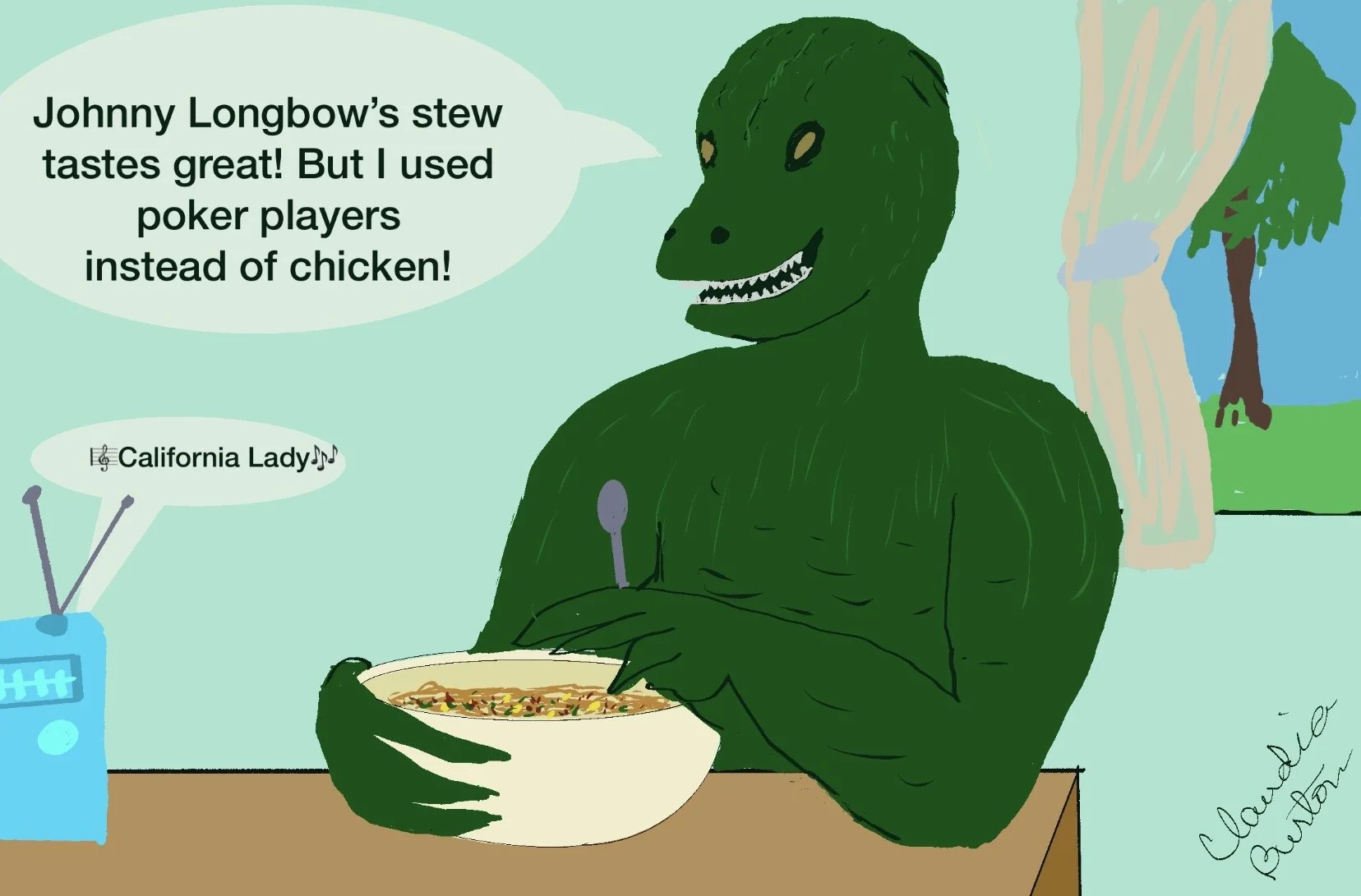 "Moon Beast at Dinner" by Claudia Burton