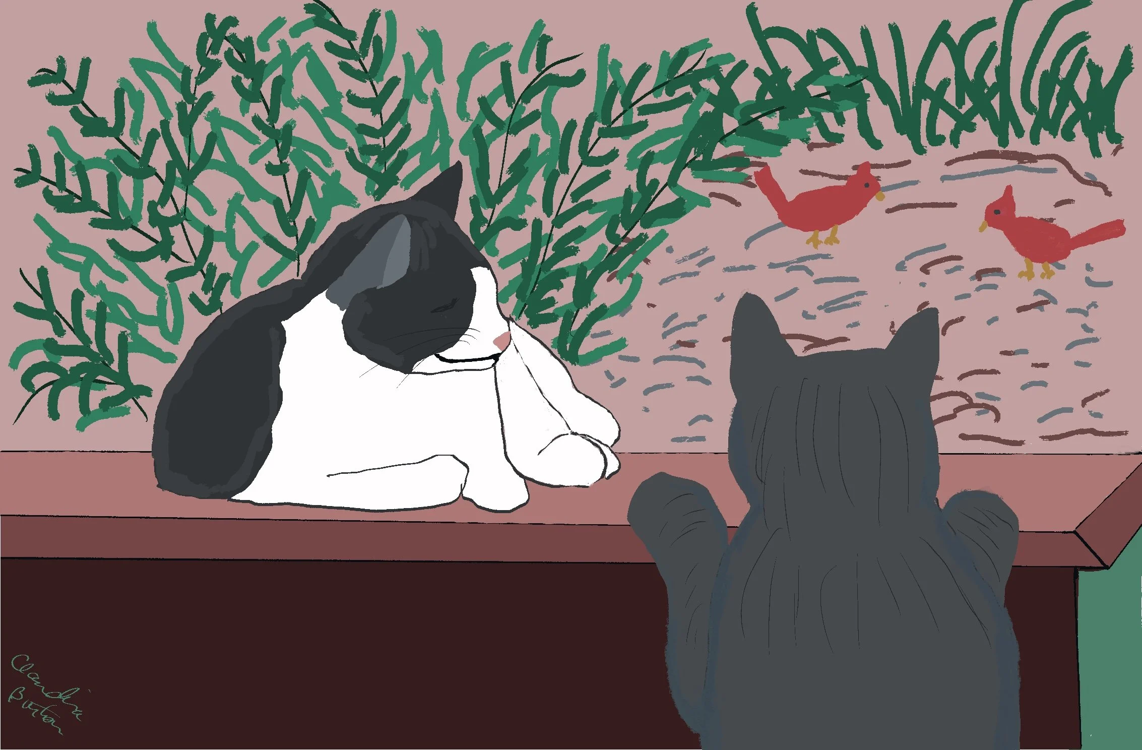 "Chess and Smaug at the Window" by Claudia Burton