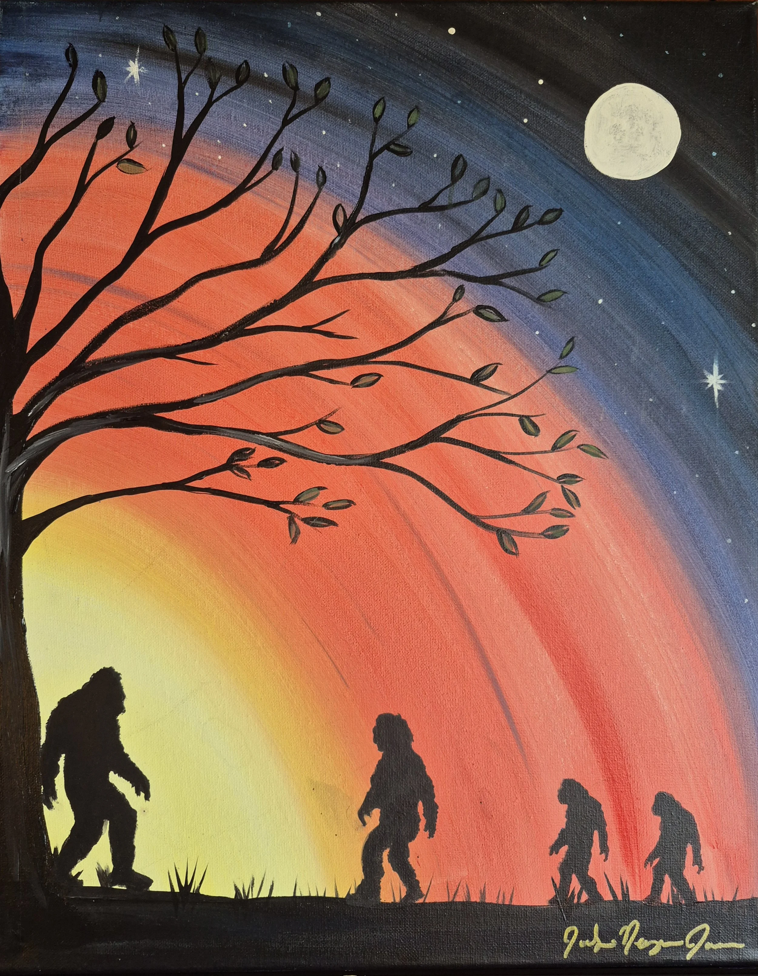"Sasquatch Family" | Original Painting by Jackey Neyman Jones | 16" x 20" Canvas | Painting A