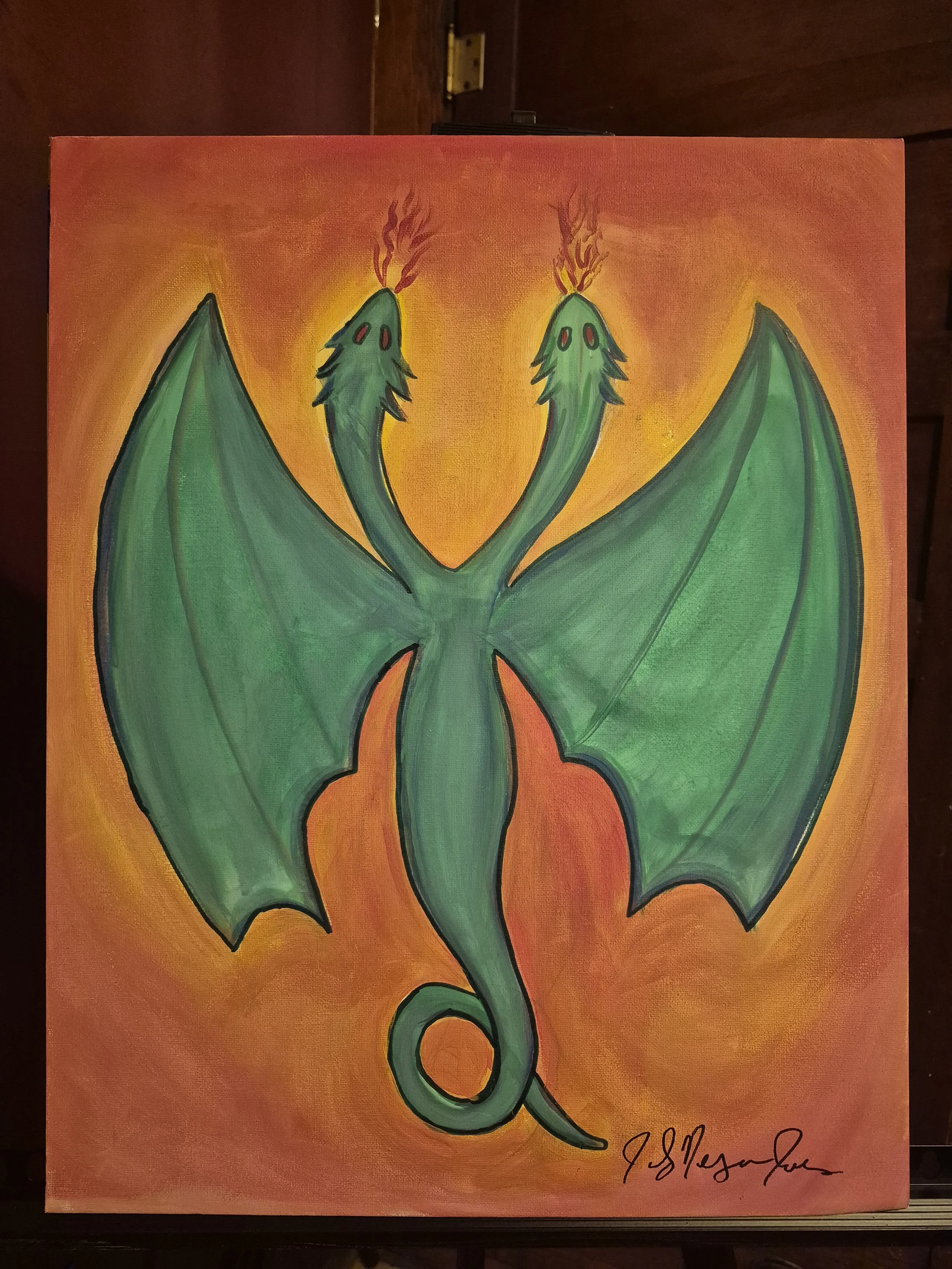 "Two Headed Dragon" | Original Painting by Jackey Neyman Jones | 16" x 20" Canvas | Painting B
