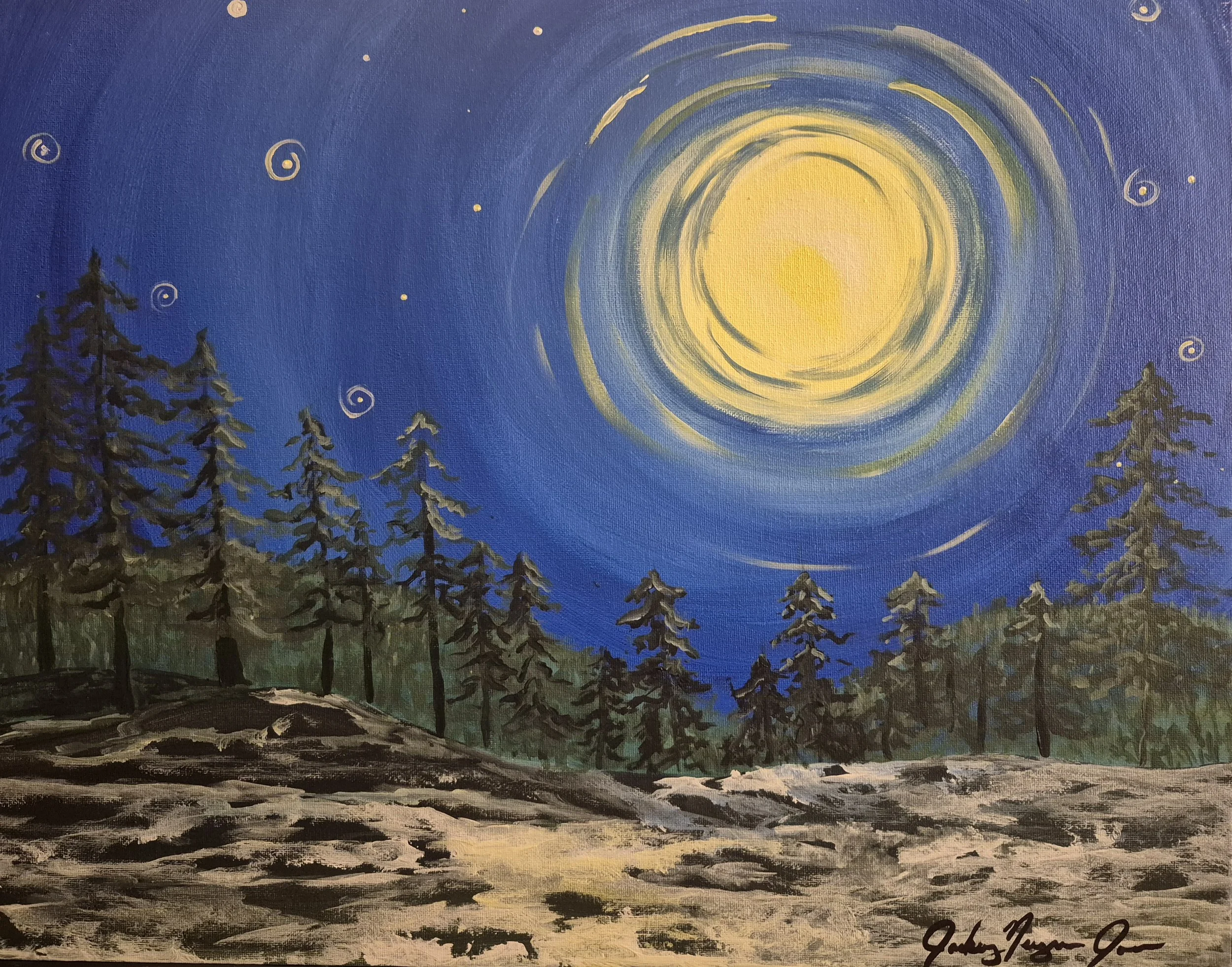"Forest Winter Moon" | Original Painting by Jackey Neyman Jones | 16" x 20" Canvas | Painting B