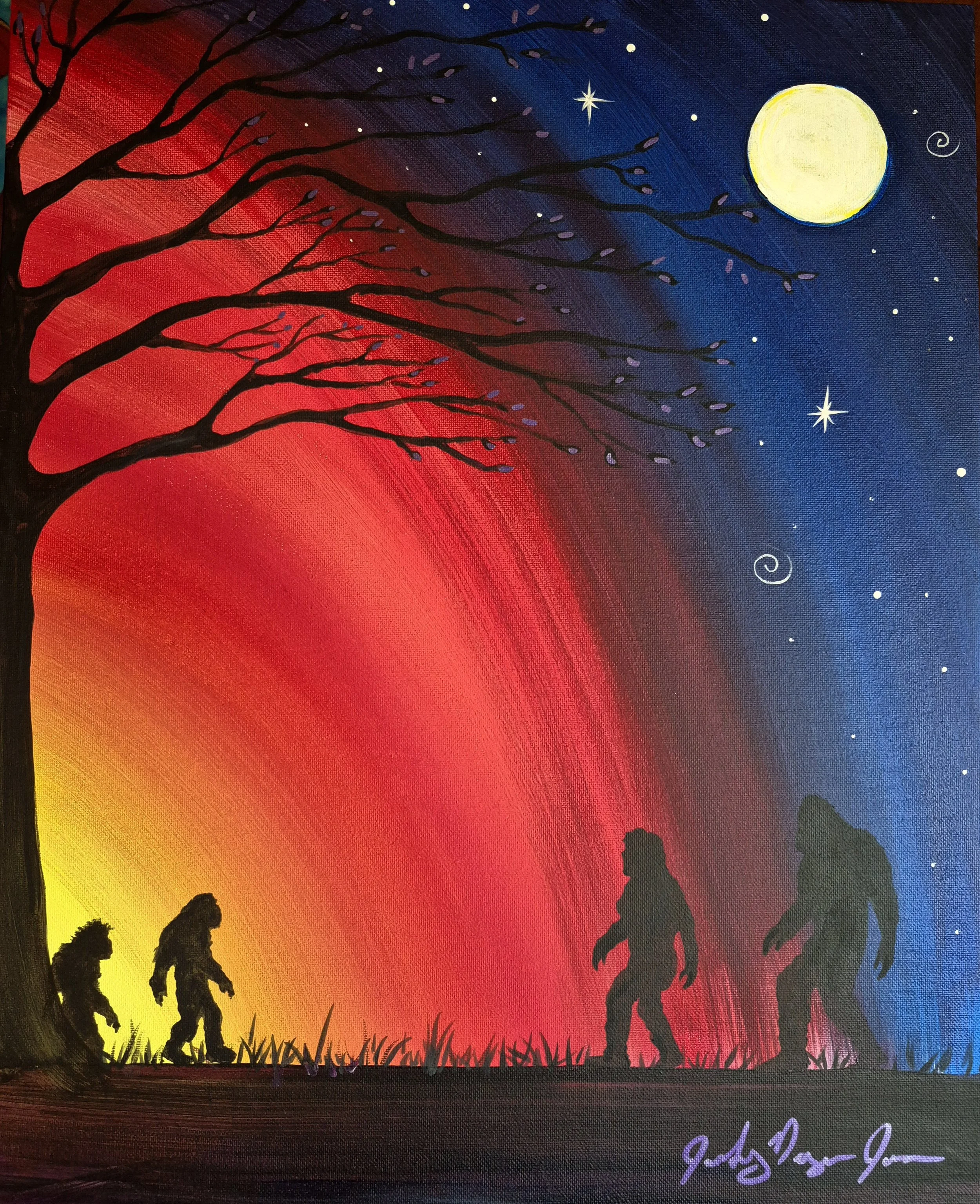 "Sasquatch Family" | Original Painting by Jackey Neyman Jones | 16" x 20" Canvas | Painting C