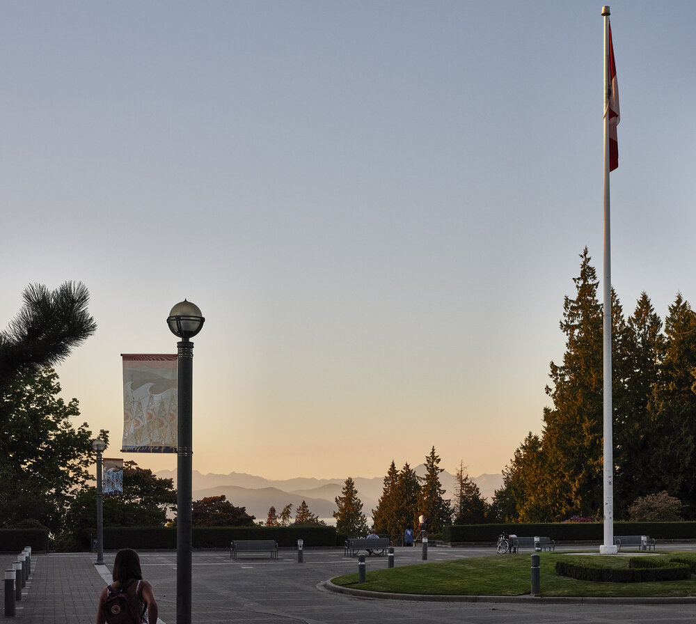  Diamond Point,  wəɬ m̓i ct q̓pəθət tə ɬniməɬ , 2020, lamppost banners installed along Man Mall as part of  Soundings: An Exhibition in Five Parts  at the Morris and Helen Belkin Art Gallery, University of British Columbia (September 8-December 6, 20
