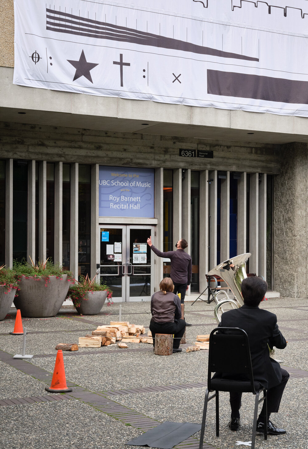  The UBC School of Music Symphonic Wind Ensemble, led by Robert Taylor, performs Raven Chacon’s work,  American Ledger (No. 1),  2018, outside the Music Building at the University of British Columbia, October 8, 2020, as part of&nbsp; Soundings: An E