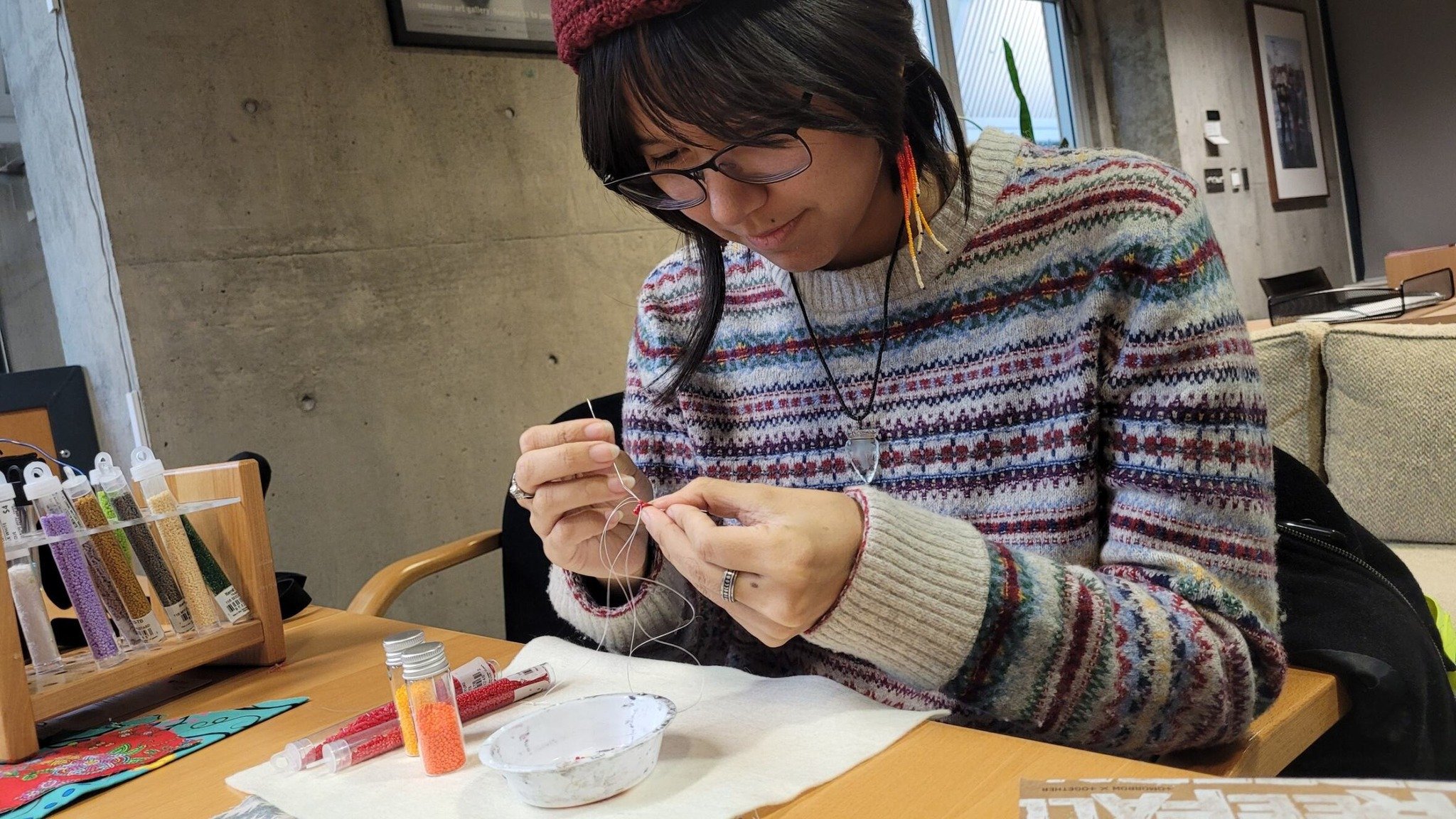 Join KAG art instructors and local artists Charlie and Ruby for Thursday afternoon beading circles! This is a welcoming and respectful studio-based program for people aged 14 to 19. All skill levels are welcome. Drop-in with an in-progress project or