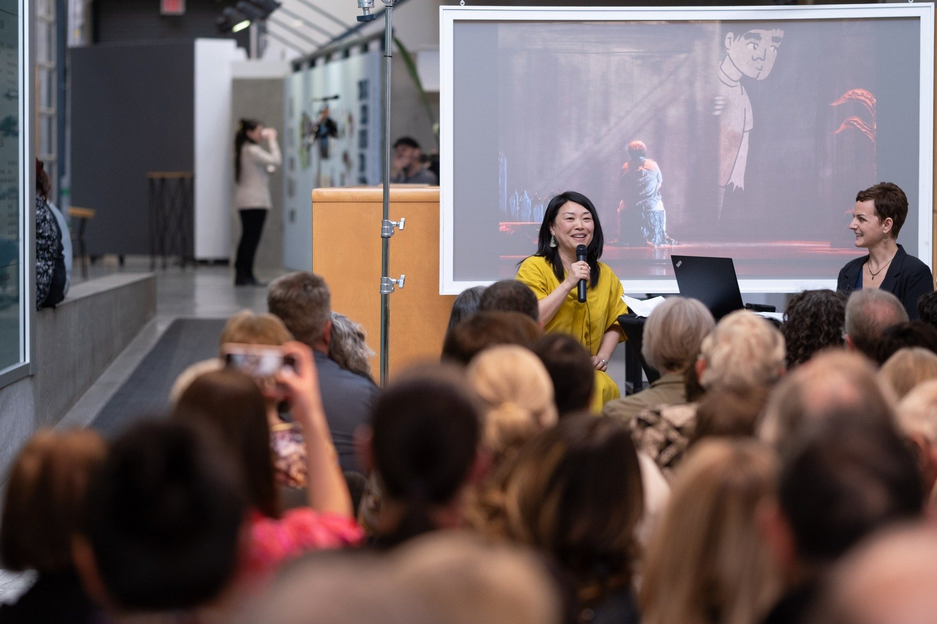 ARTIST AND CURATOR CONVERSATION! Listen podcast style or sit down with a bev to enjoy artist Cindy Mochizuki and curator Charo Neville discuss Ancestral Dreams &amp; Other Premonitions at the opening reception. Discover what inspires Mochizuki, from 