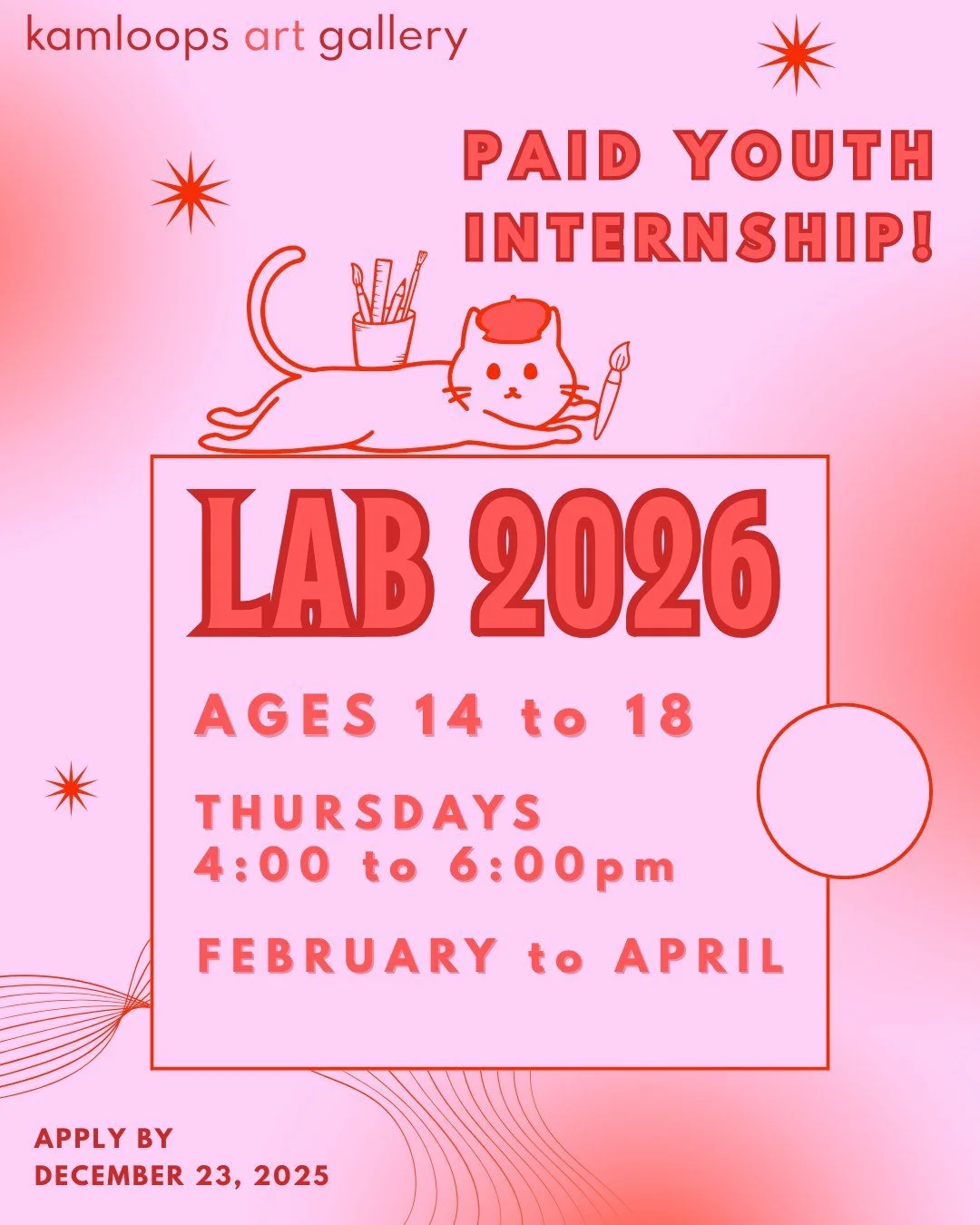 📣 Apply to Participate in our Paid Youth Internship 

⭐ WHO IS ELIGIBLE? Everyone aged 14 to 18. Interest in the arts is considered an asset; no previous experience is required. 

⭐ WHAT ARE THE PROGRAM DATES? Thursdays, 4:00 to 6:00pm, February 5, 