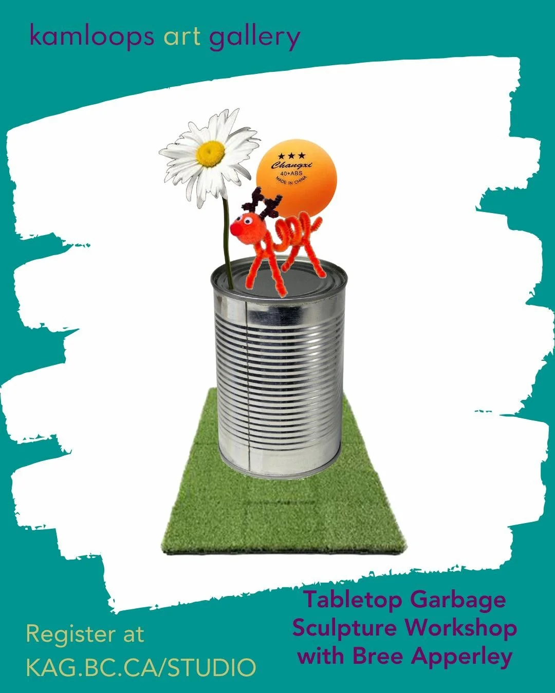 Adult Tabletop Garbage Sculpture workshop! 

Saturday, April 11 
1:00 to 3:00 pm 
FREE, Ages 16 + 
Registration at kag.bc.ca/studio 

Join artist Bree Apperley for a tour of her exhibition, Slug Eggs, and a hands-on workshop in our studios to learn h