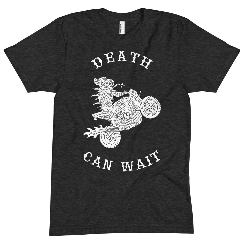 The Fire Rider (front graphic) // Unisex Sizes, Fitted Sizes // Dark Heather Gray