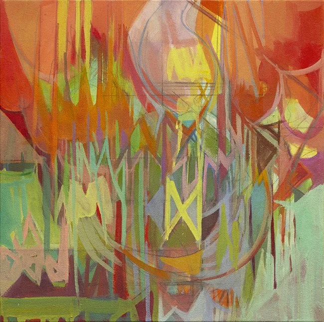 Geometric Abstract #4, Acrylic, pen and pencil on canvas, 16 x 16 x 1-1/2“ depth, 2015