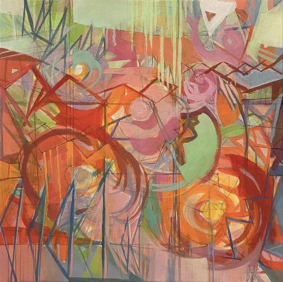 Geometric Abstract #7, Acrylic, pen and pencil on canvas, 16 x 16 x 1-1/2“ depth, 2015