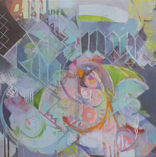 Geometric Abstract #1: Prototype, Acrylic, pen and pencil on canvas, 24 x 24" x 1-1/4" depth, 2015