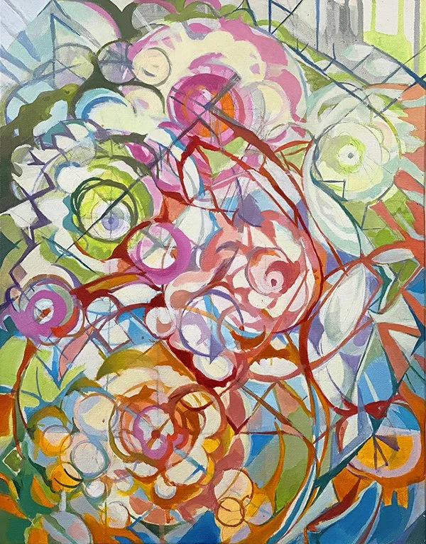 Layers and Directions, Acrylic, pen and pencil on canvas, 16 x 20 x 1-1/4“ depth, 2017