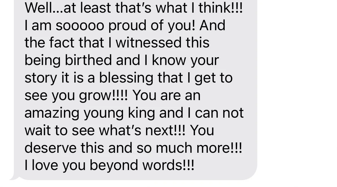 Text message expressing pride, encouragement, and love for a young person.