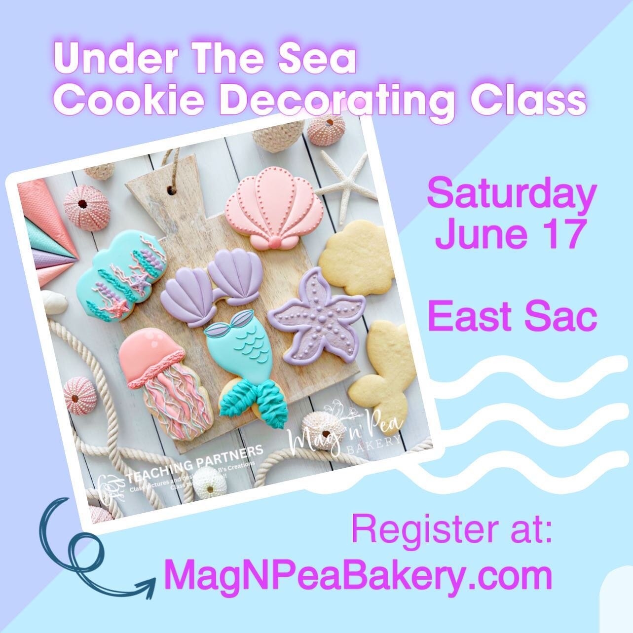NEW cookie decorating classes posted! I will only be offering each class one day. 
Join me on June 17 for this summer-inspired under the sea class. All materials included. No experience is necessary (seriously :) )

Only 6 seats left for the morning 