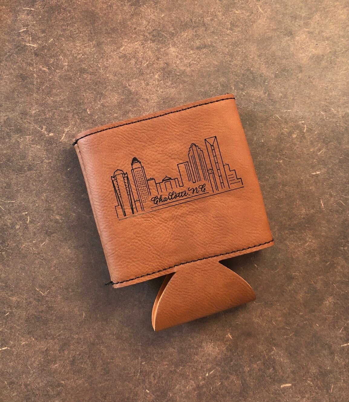 Leather-like Drink/ Beer Holder / Koozie Laser engraved with Charlotte  skyline — The Write Occasion Calligraphy