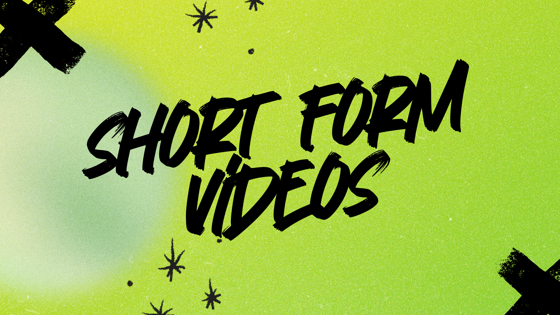 Text that reads "Short Foam Videos" in bold, black lettering on a bright green background with black and yellow starburst designs.