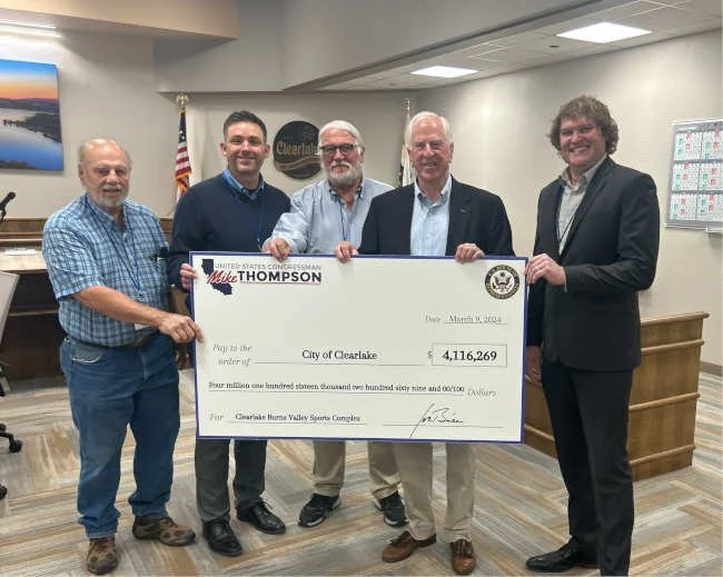 Congressman Thompson presents $4 million check for Clearlake’s Burns Valley sports complex