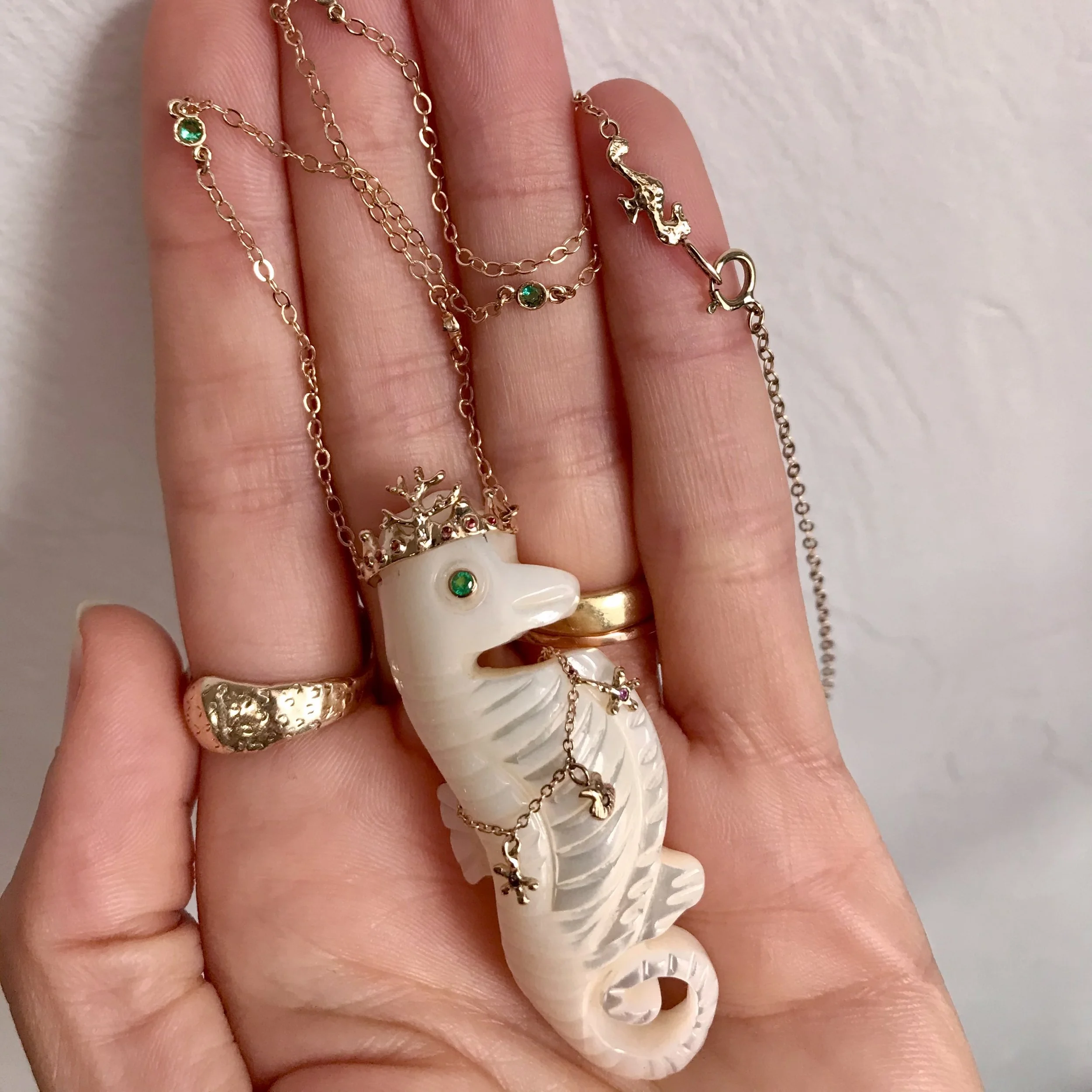 Custom mother of pearl seahorse queen necklace