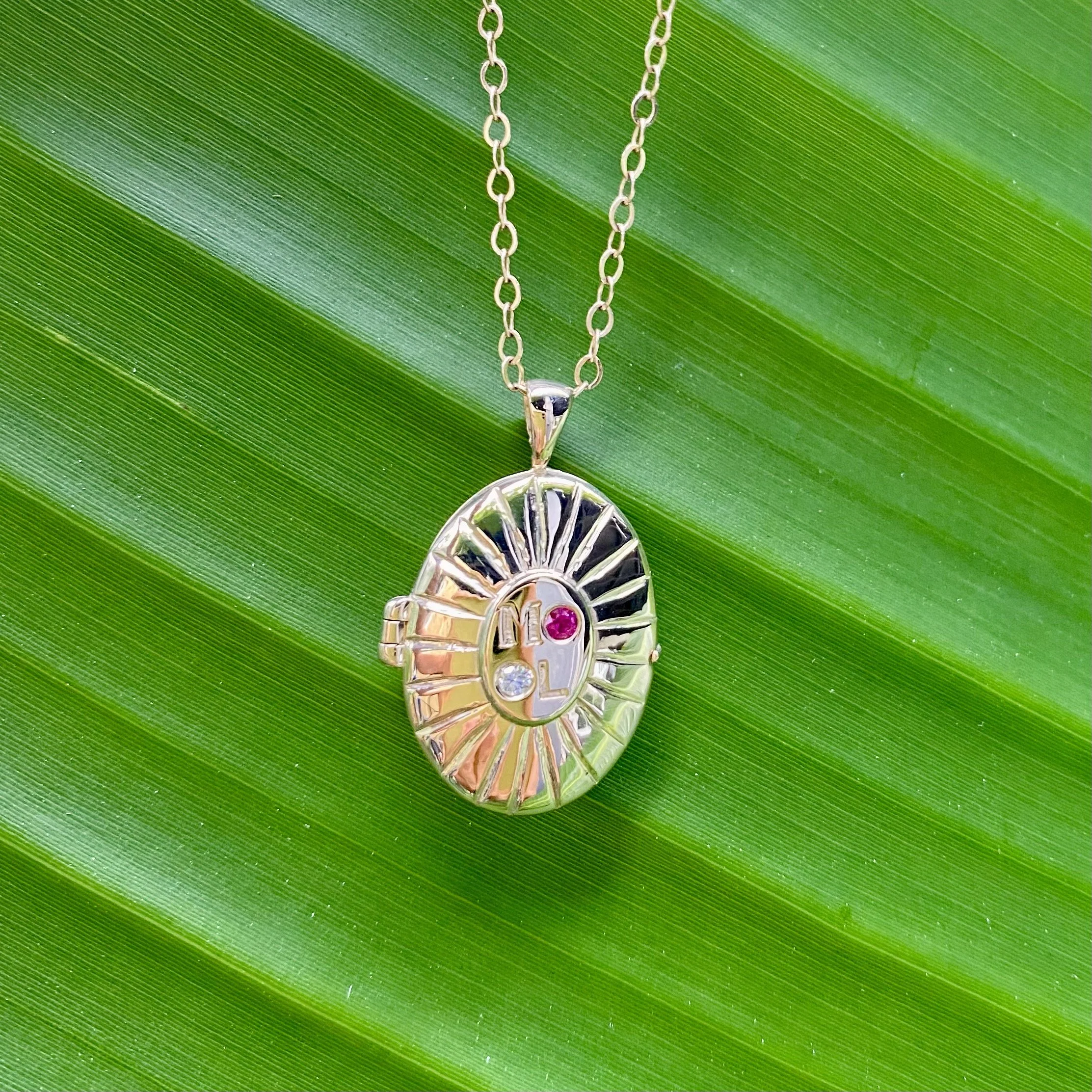 Custom 14k locket with initials and birthstones