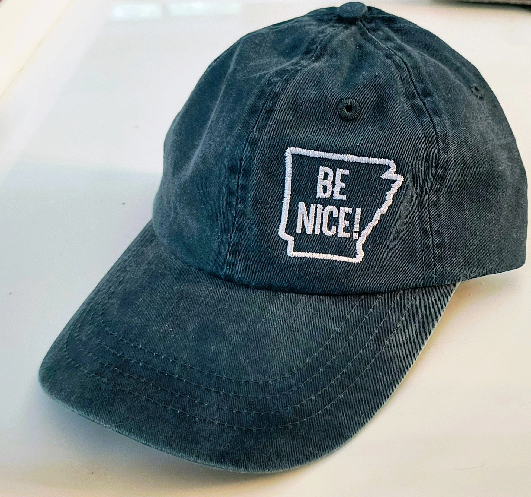 Washed Navy Blue Be Nice! Arkansas hat. Low rise, comfortable and perfect.