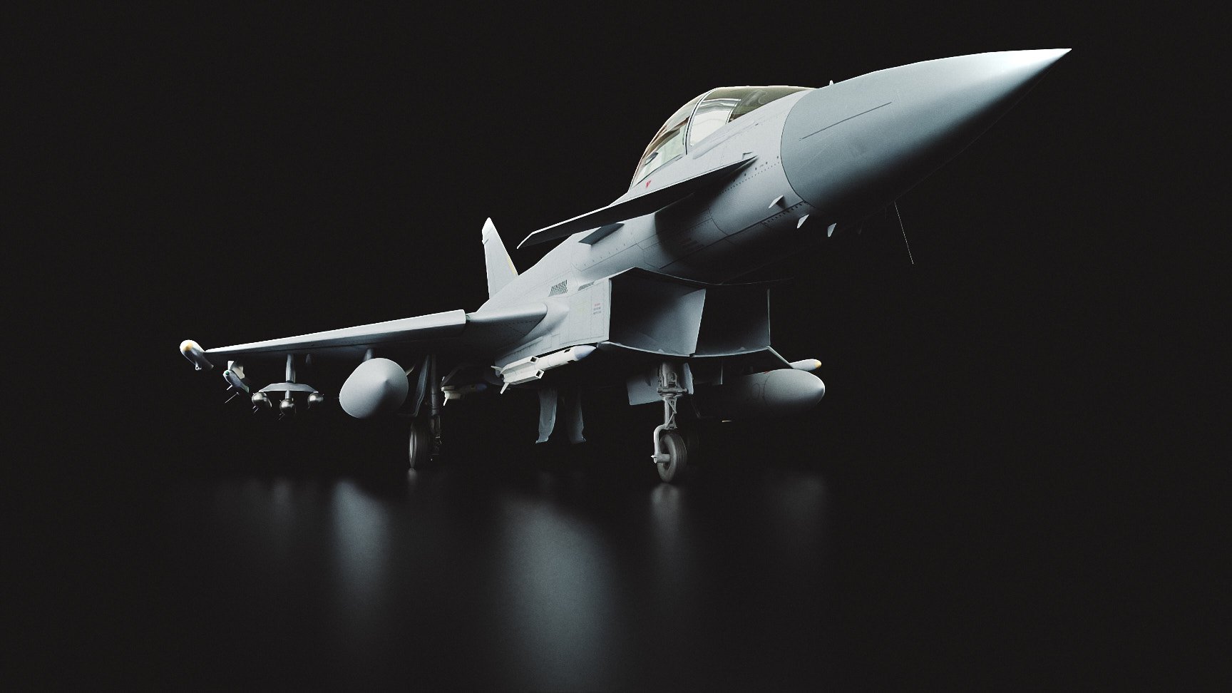 A military fighter jet airplane with a sleek design on a black background.