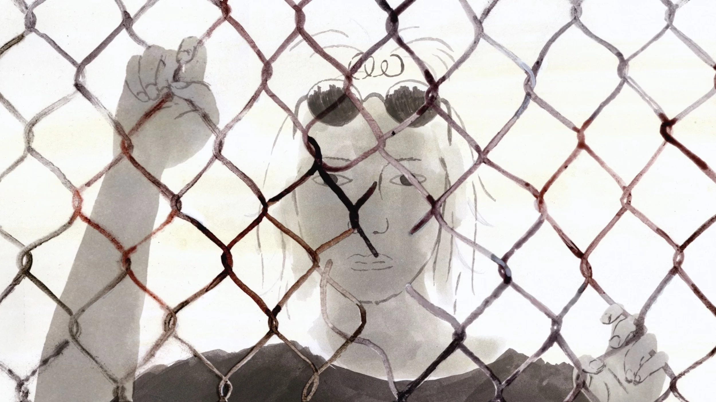 girl looking through fence