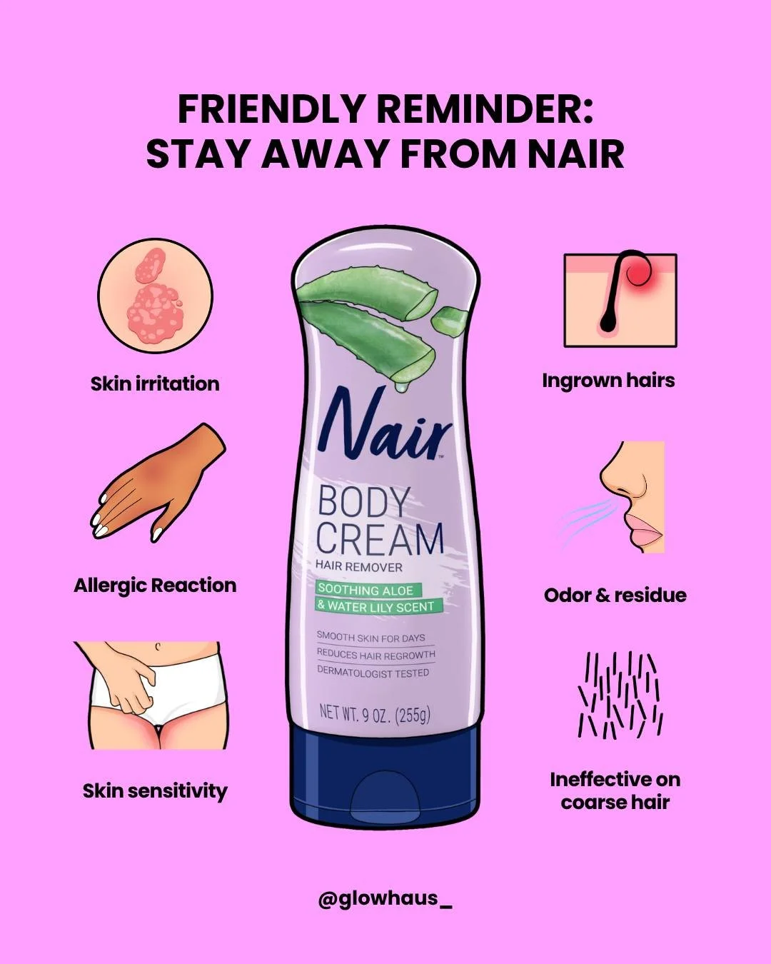 Bestie&hellip; please put the Nair down. 😭
ㅤ
We know it&rsquo;s quick, cheap &amp; convenient, but chemical hair removers work by breaking down the hair at the skin&rsquo;s surface with some pretty strong ingredients which can also leave sensitive s