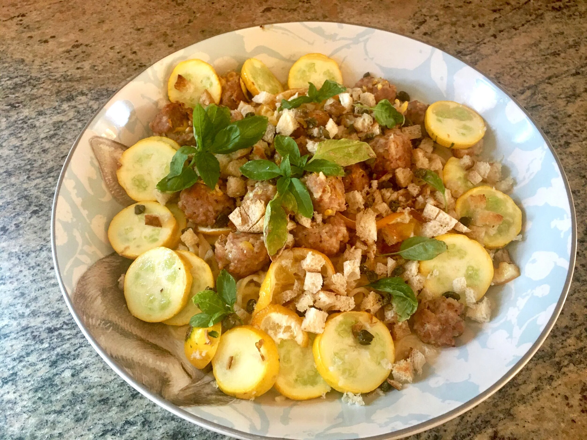 Zucchini Turkey Meatballs with Lemon Carbonara Pasta