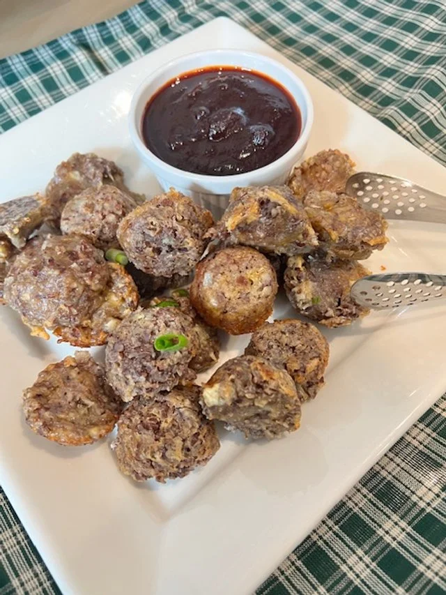 Pecan Cheese Balls in Cranberry Barbecue Sauce