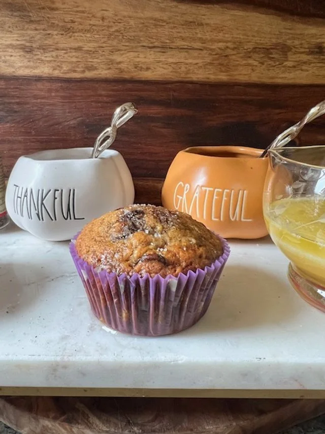 Banana Chocolate Chip Chai Muffins with Salted Honey Butter