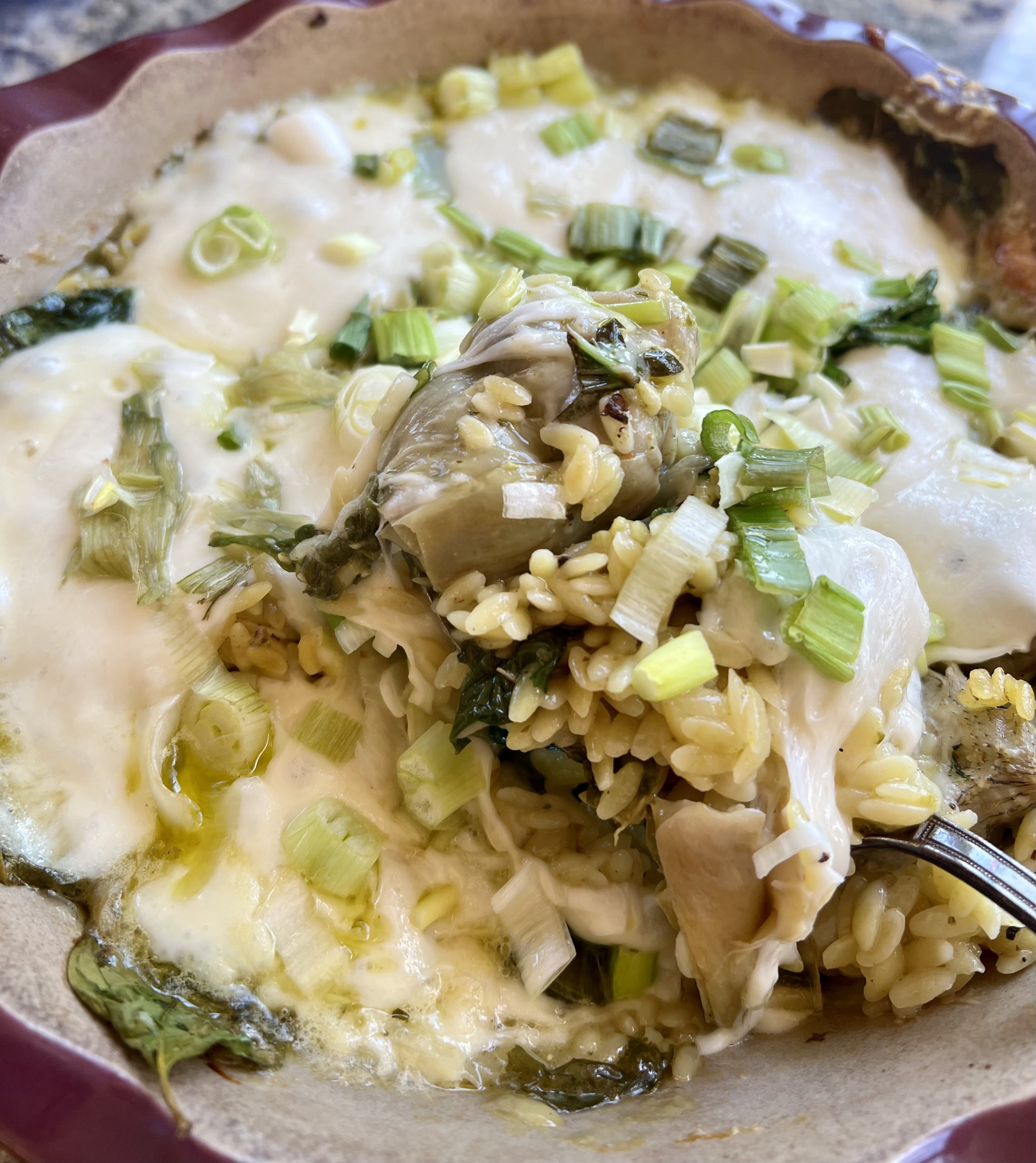 Spinach Artichoke Orzo Bake
