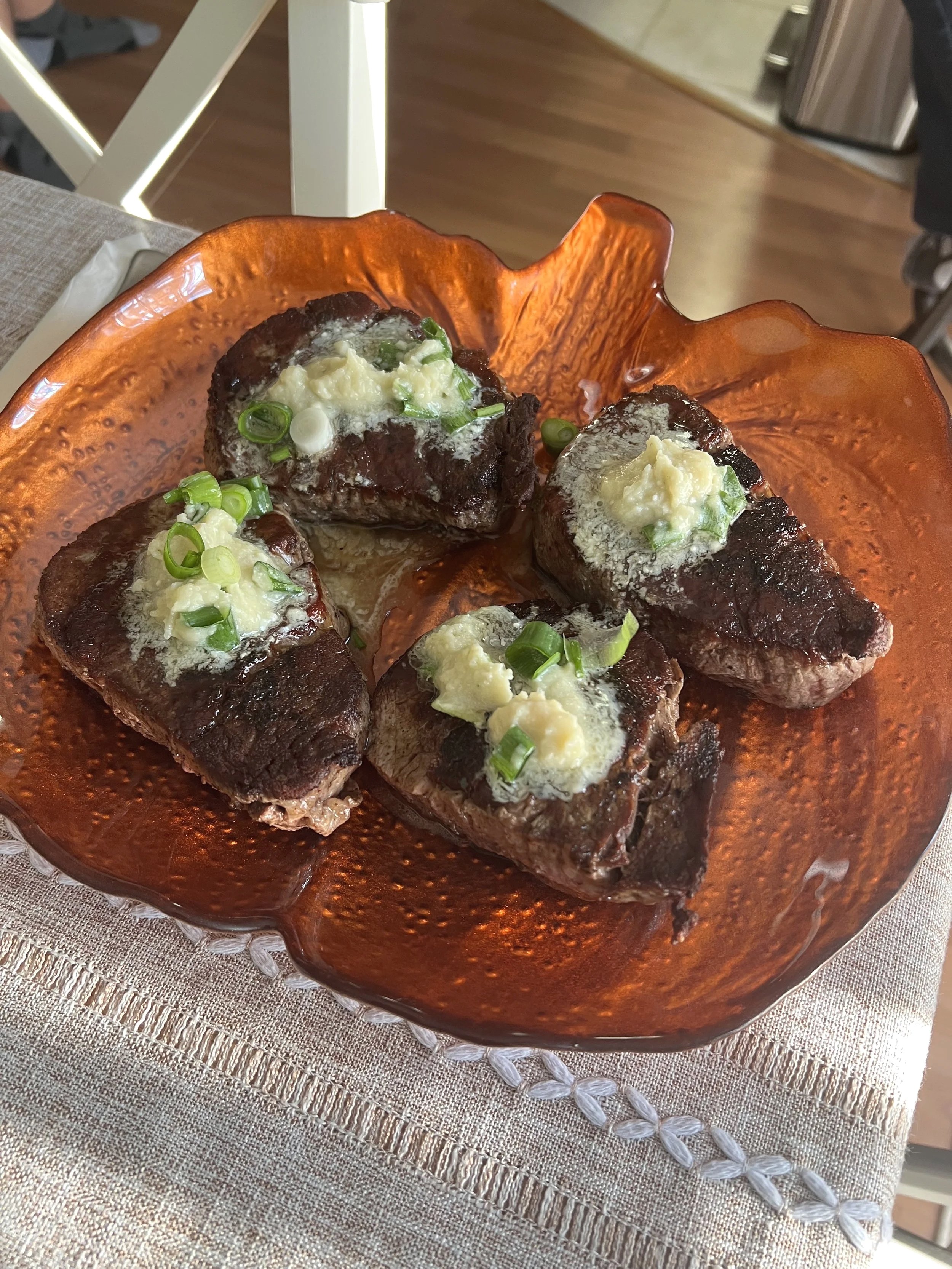 Skillet Seared Filet Mignon with Blue Cheese Butter
