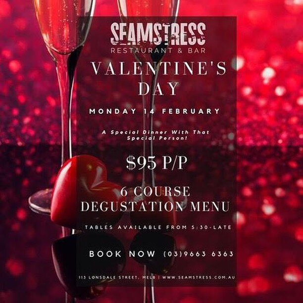 💓Treat your special someone to our 6 course degustation menu this Valentine&rsquo;s Day. At $95 per person, it&rsquo;s the perfect way to show your affection.

If a relaxed, romantic dinner is your heart&rsquo;s desire,  we have just one sitting; no
