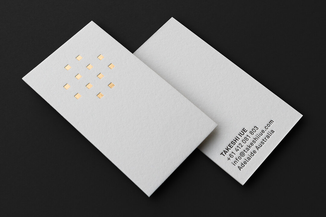 Beautiful simplicity. We printed these business cards for local furniture designer @takeshiiue. Design by @t.tup.
⠀⠀⠀⠀⠀⠀⠀⠀⠀
Foil printed gold and letterpress printed black on Lettra 600gsm 100% Cotton Pearl White. ⠀⠀⠀⠀⠀⠀⠀⠀⠀
#theinkroomadl #letterpres