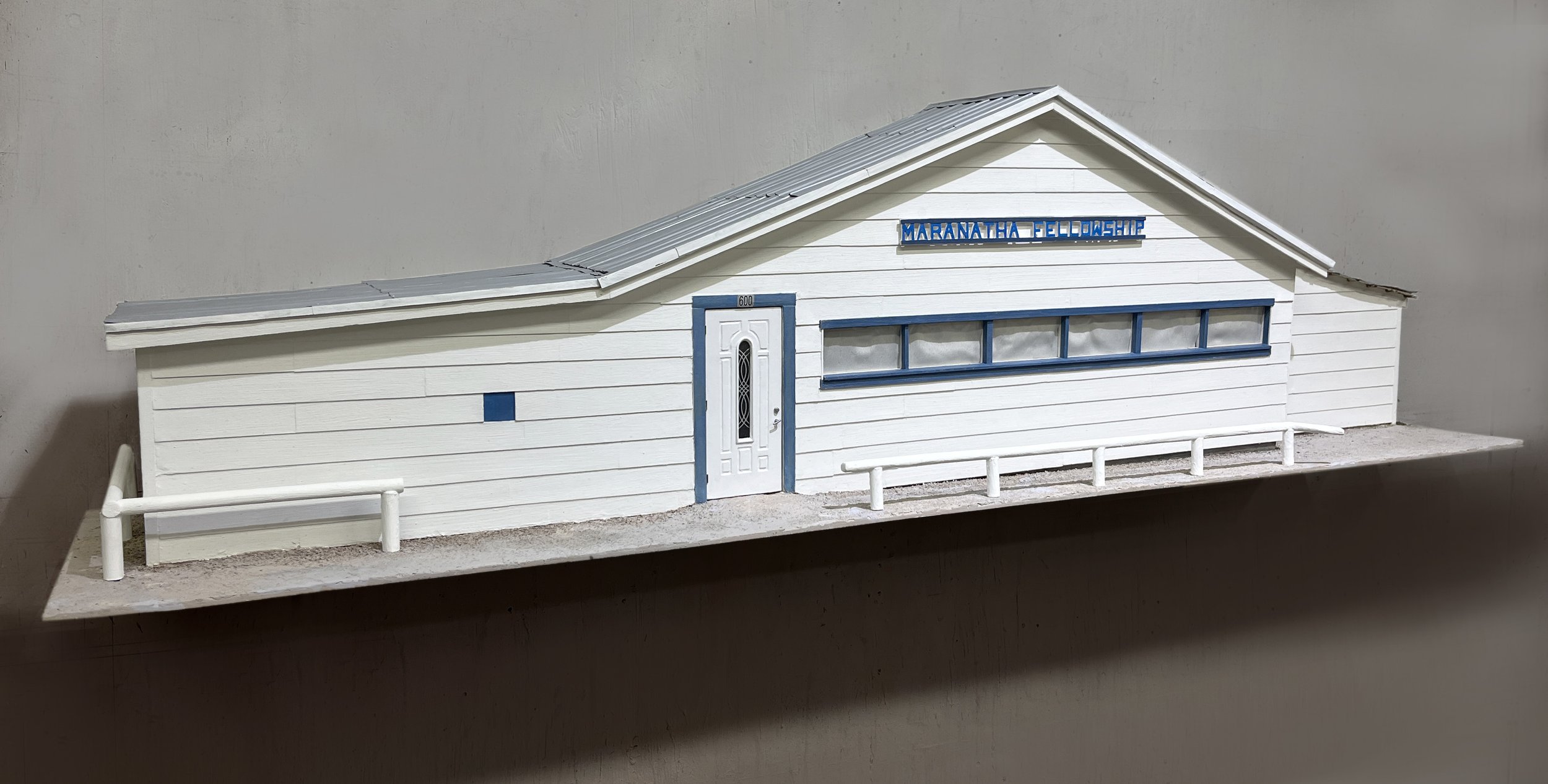 600 US-180, Albany, TX  2025 Mixed media. 16.5" x 57" x 10" (scale 1:12) 32.73101, -99.28539