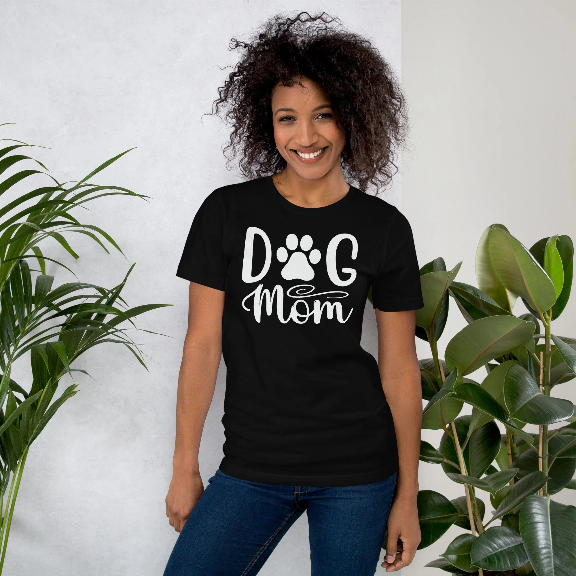 Dog Mom T-Shirt with bold paw print design-t-shirt-black-front