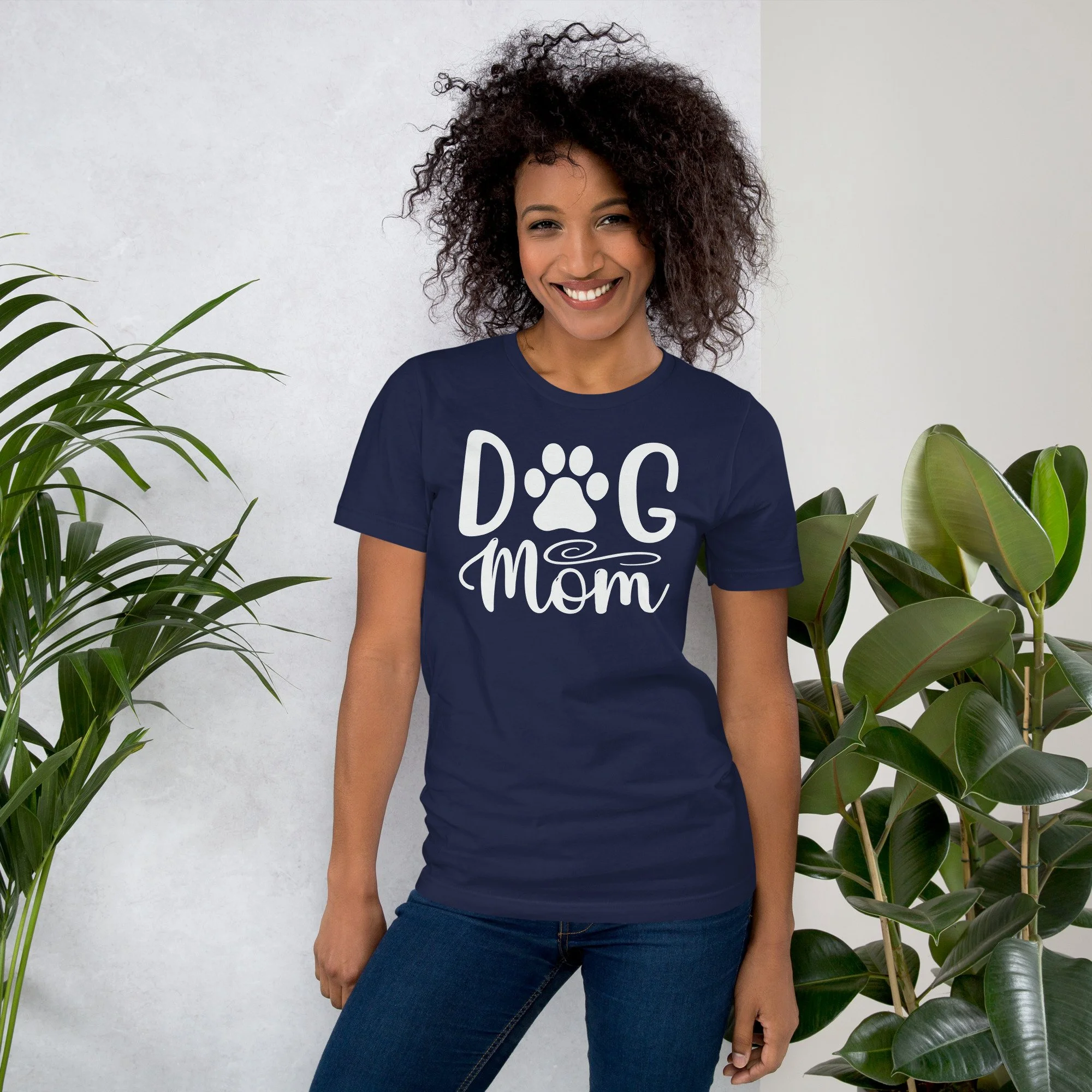 Dog Mom T-Shirt with bold paw print design-t-shirt-navy-front