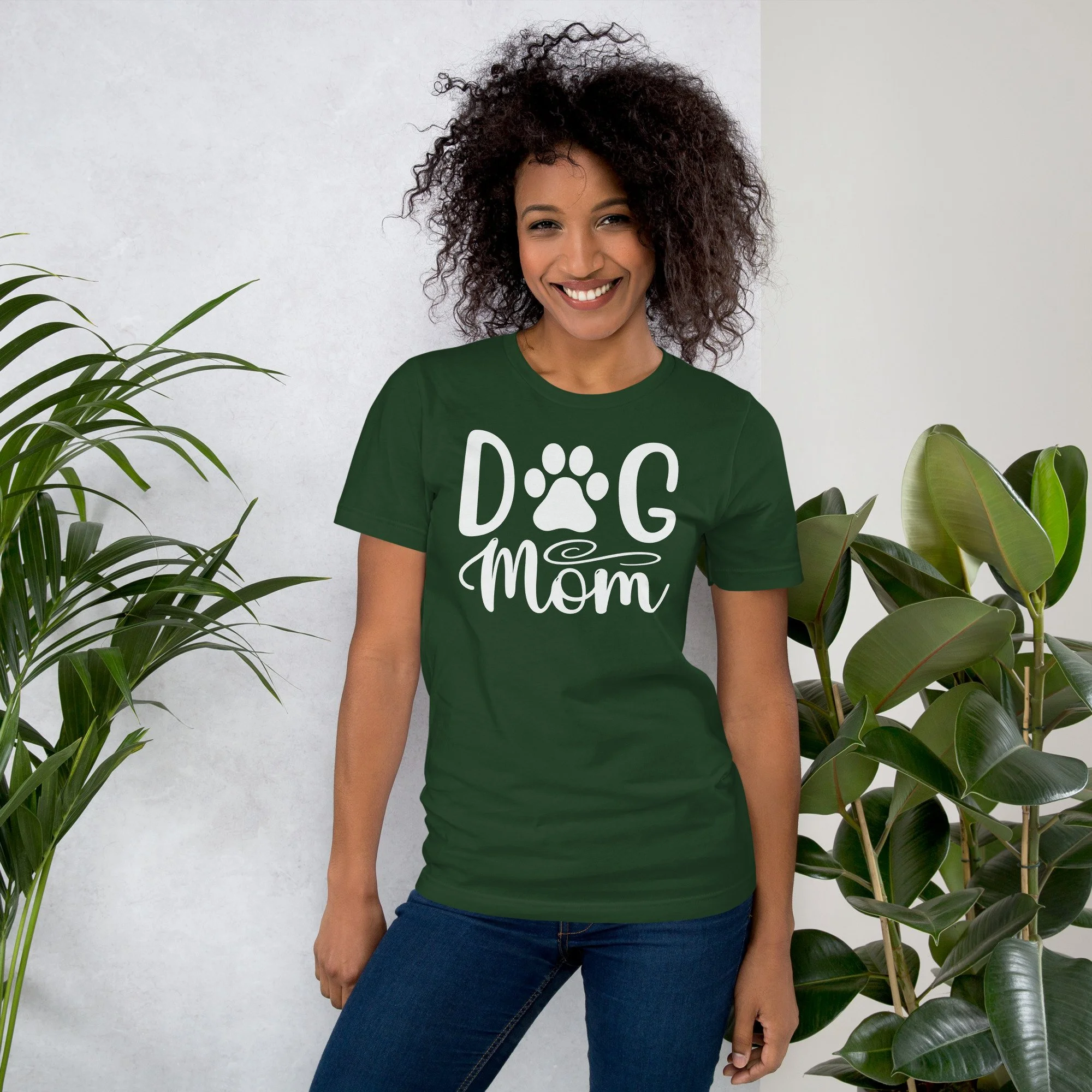 Dog Mom T-Shirt with bold paw print design-t-shirt-forest-front